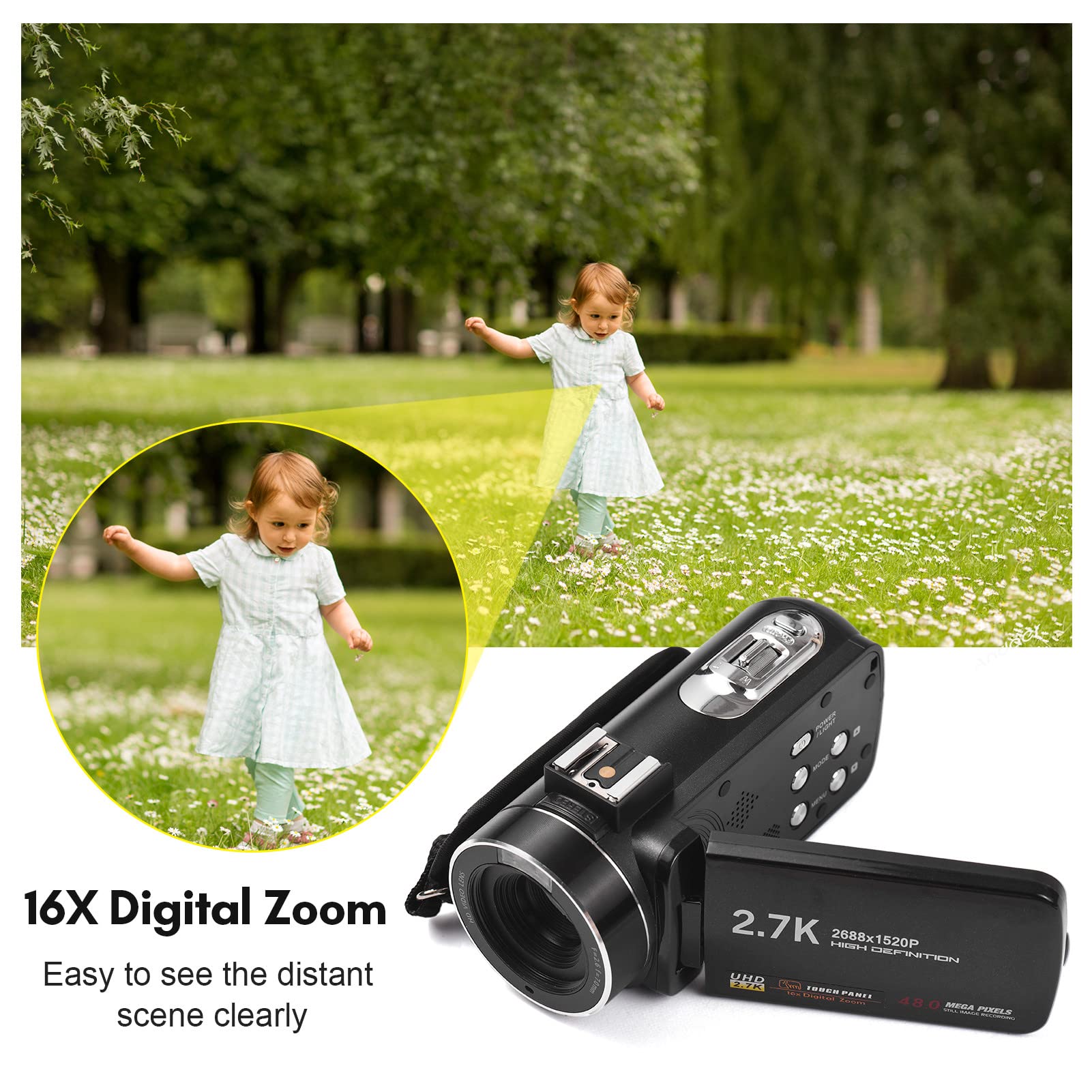 Andoer 2.7K HD Video Camera Camcorder - 48MP Vlogging Camera with 16X Digital Zoom, 3.0
