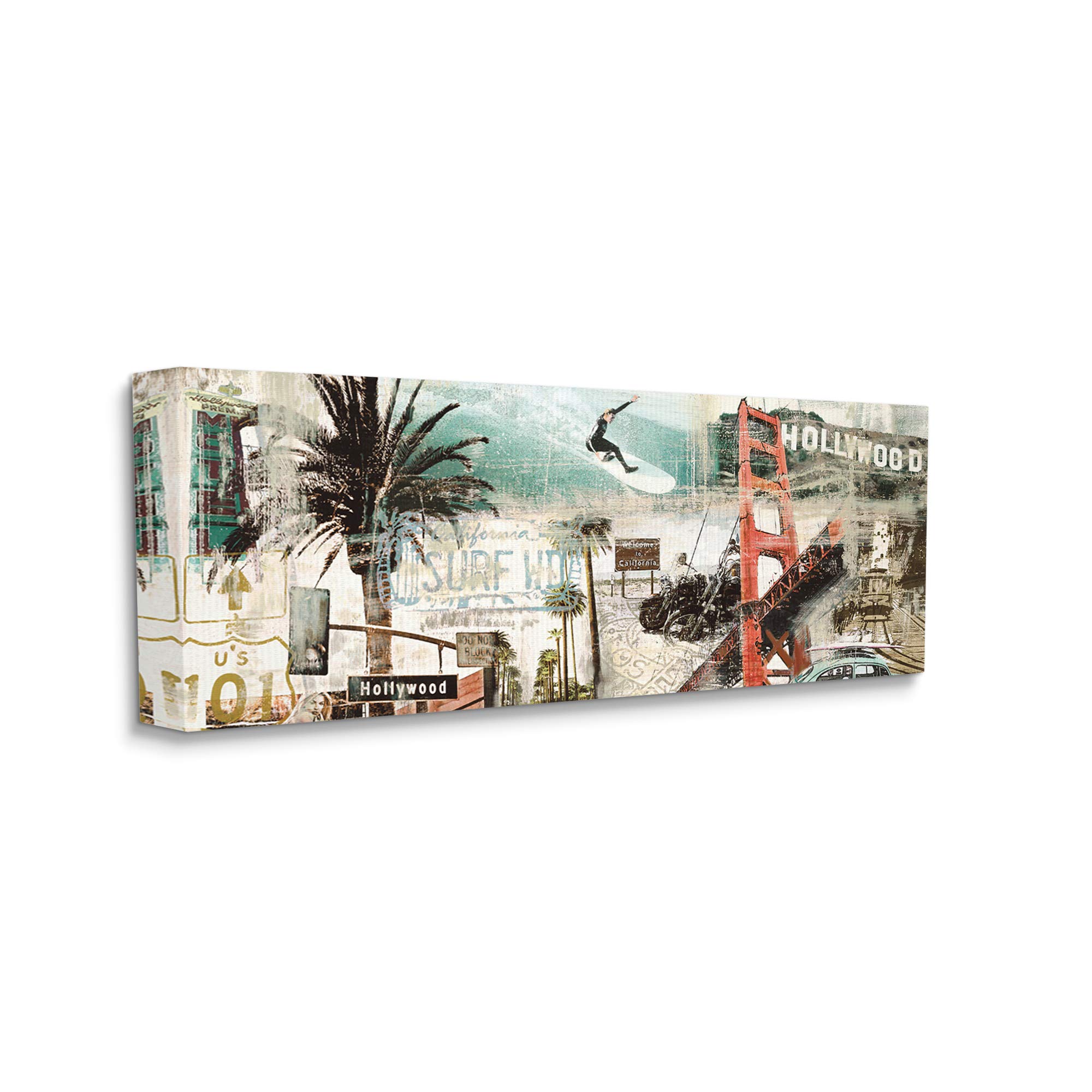 Vintage California Collage Wall Art - Urban City Landmarks Canvas Print by Tyler Burke, 10x24 Inches Multi-Color - Perfect for Living Room, Office & Home Decor