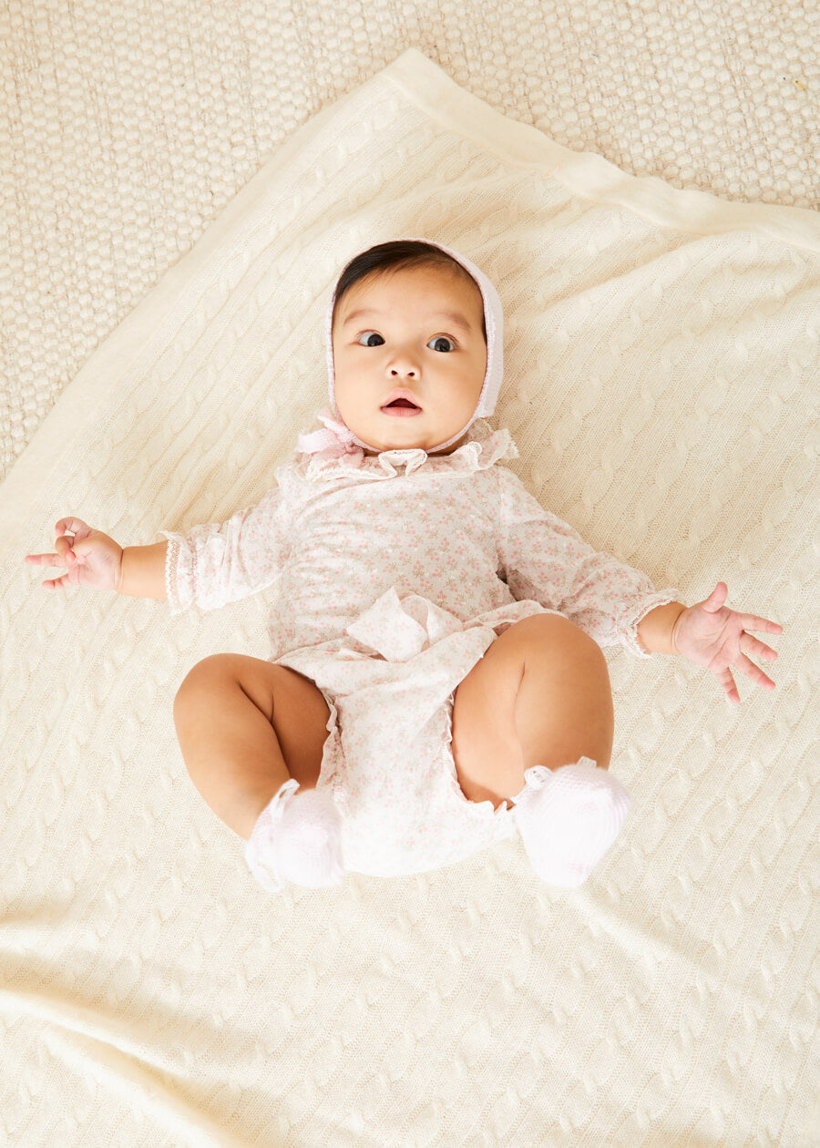 Tilly Floral Print Baby Bloomers with Bow Detail - Pink (1-6 Months) | Soft Cotton Bloomers for Newborns, Infants & Toddlers | Perfect for Photoshoots, Baby Showers & Everyday Wear