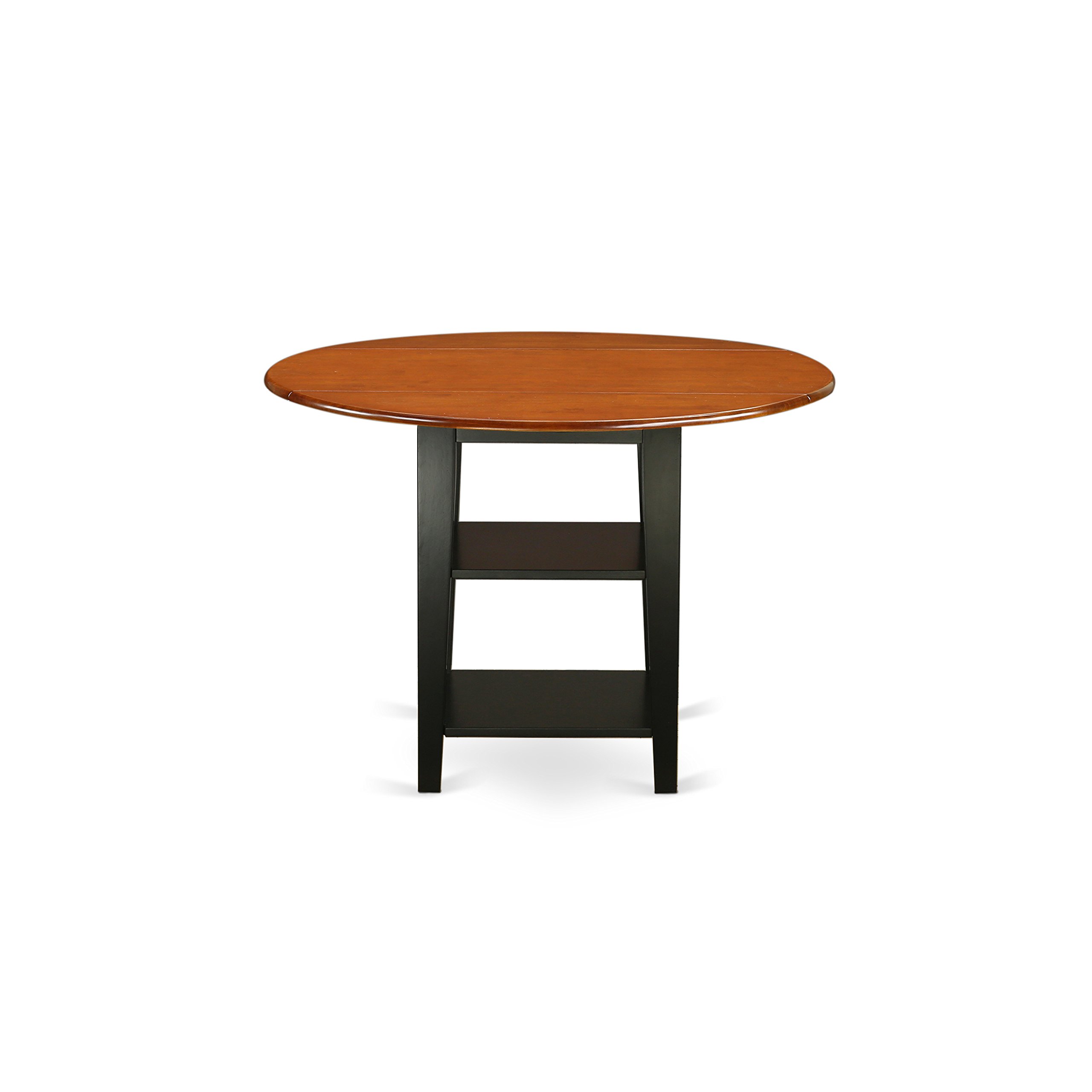 East West Furniture SUAN3-BCH-W 3-Piece Round Dining Table Set with Drop Leaf & Storage Shelves - 42x42 Inch Black Cherry Wood Kitchen Table & 2 Chairs - Perfect for Small Spaces, Breakfast Nooks & Apartment Dining Areas