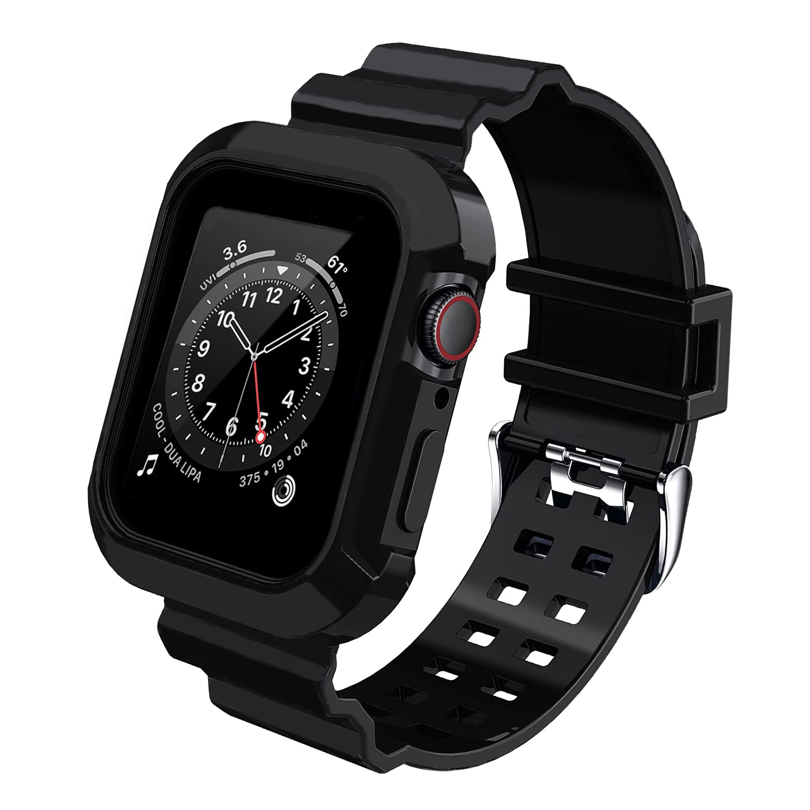Clear Shockproof Apple Watch Band 38mm 40mm 42mm 44mm - Soft Silicone Strap with Bumper Case for Apple Watch Series SE/7/6/5/4/3/2/1 - Unisex Design for Men & Women - Perfect for Workouts, Running & Everyday Use (Pure Black 38/40/41mm)