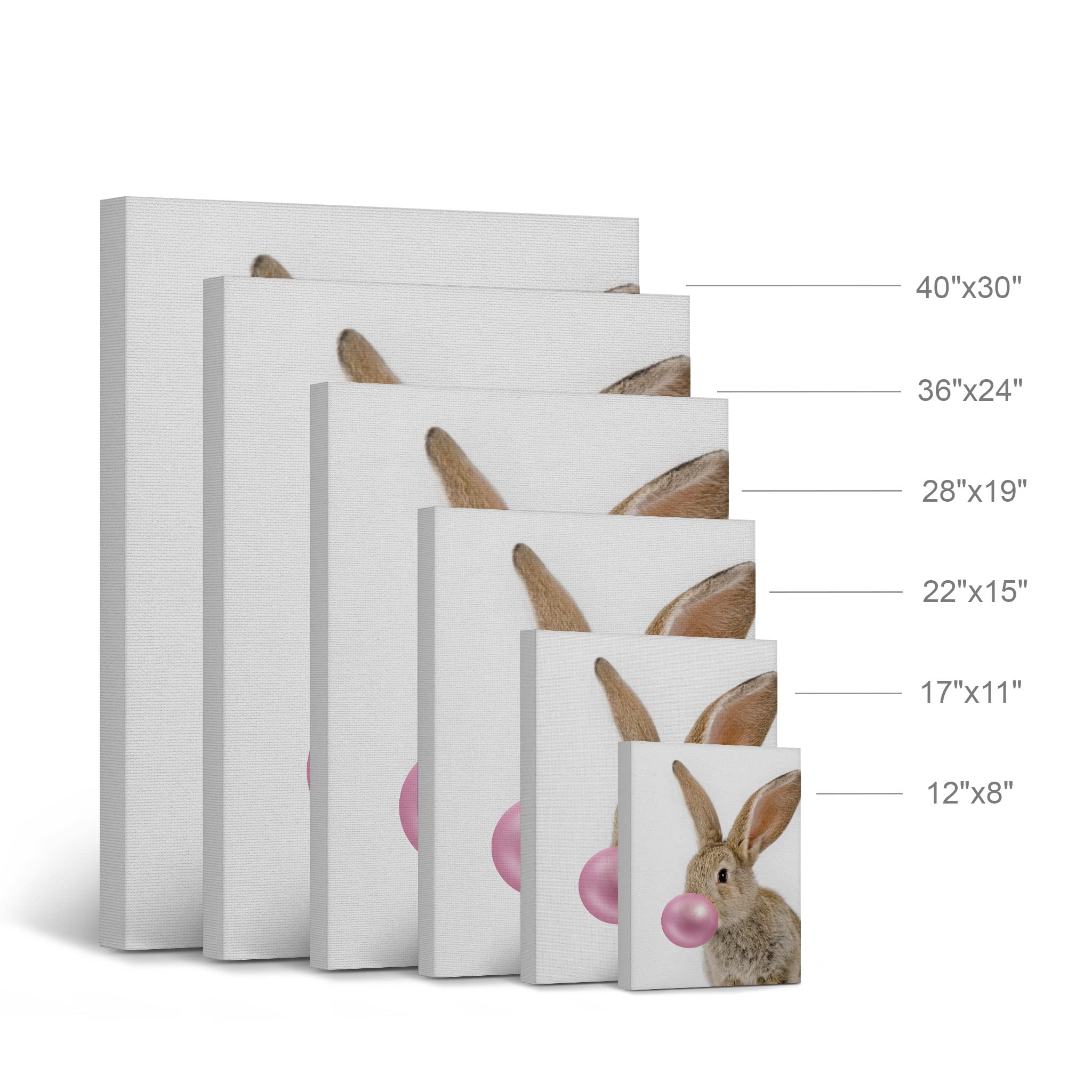Smile Art Design Bunny Rabbit Canvas Print - Pink Bubble Gum Art Wall Decor for Kids Nursery, Stretched & Ready to Hang (36x24) | Made in USA | Perfect for Baby Rooms, Playrooms & Birthday Gifts