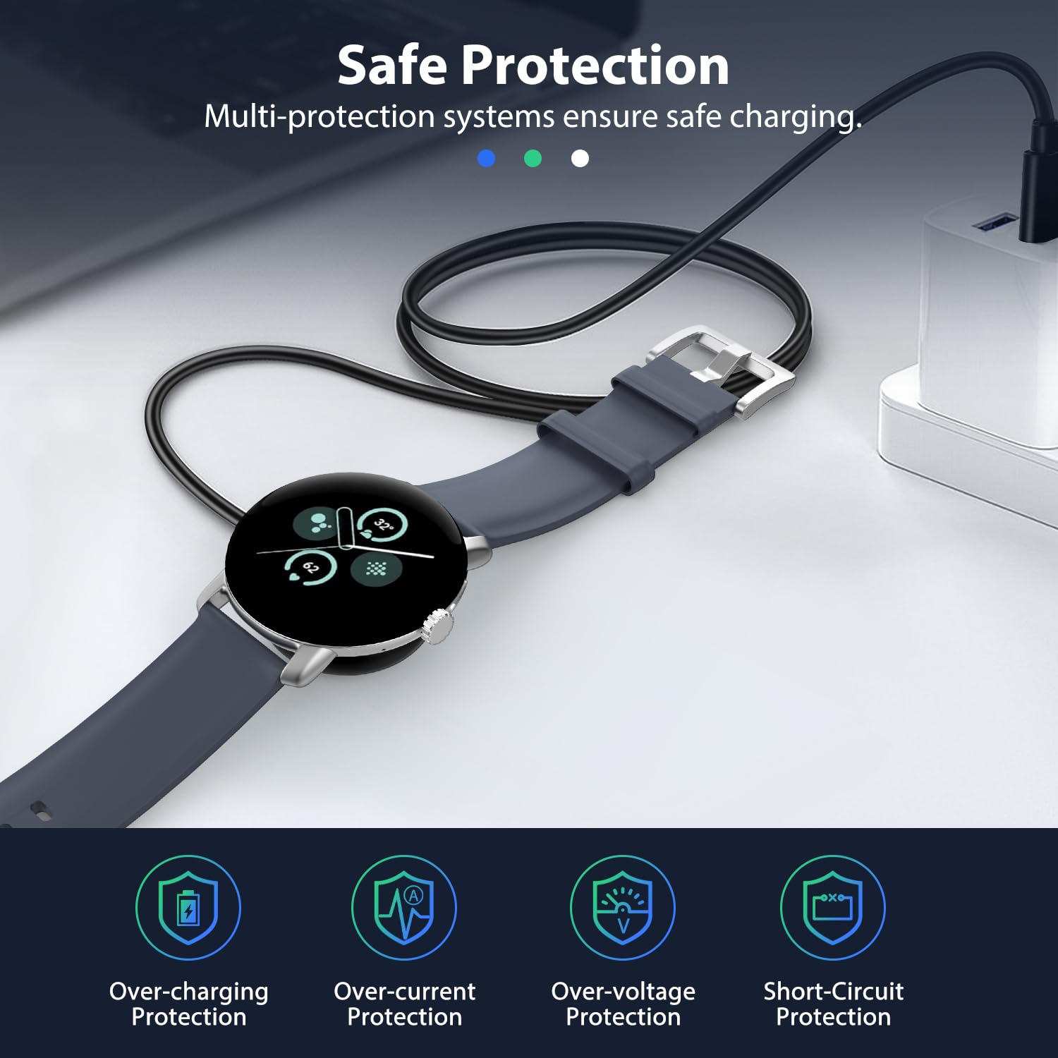 TiMOVO Magnetic USB-C Charging Cable 3.3Ft - Compatible with Google Pixel Watch 3/2 & Fitbit Ace LTE/Versa 4/3 - Fast Charging 4-Pin Connector (Black) - Perfect for Home, Office and Travel Use