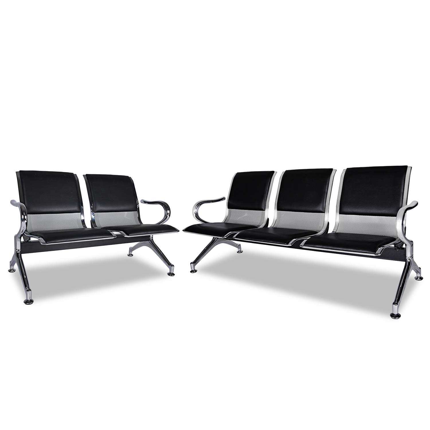 Kinsuite 5-Seat PU Leather Waiting Room Reception Chair Set with Arms - Modern Office Guest Chairs for Airport, Bank, Hospital & Business Lounge Seating - Durable Bench for High Traffic Areas