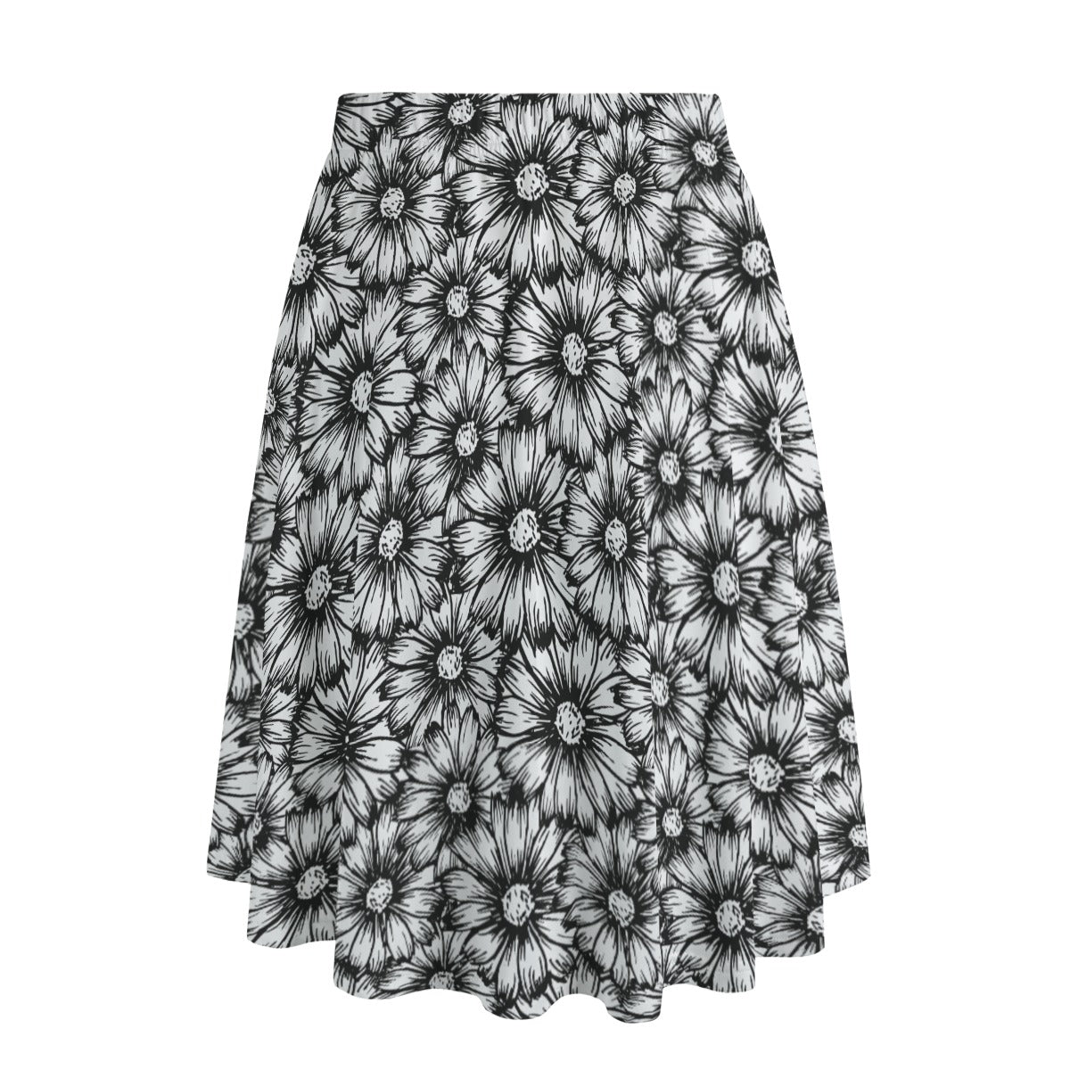 Black Sunflower Print Long Maxi Skirt with Pockets - Women's Boho Floral Summer Beach Skirt for Vacations, Music Festivals & Casual Outings
