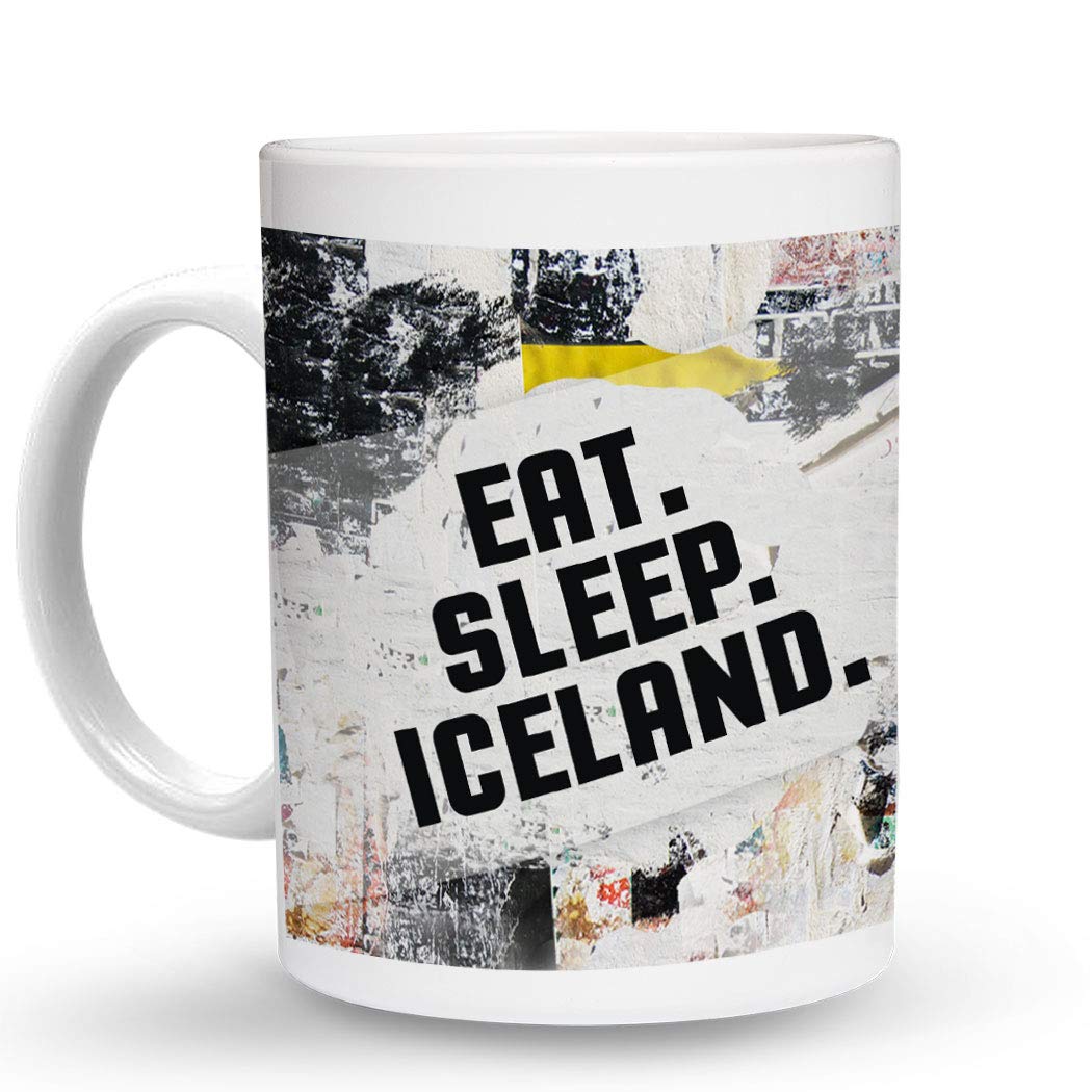 Makoroni - EAT SLEEP ICELAND - 11 Oz Ceramic Coffee Mug, Unique Handmade Travel Mug for Hot & Cold Drinks - Perfect for Home, Office, Camping & Gifts