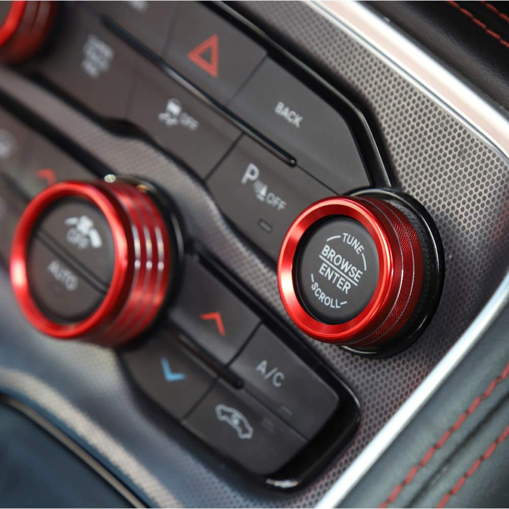 Red Aluminum AC Knobs for 2015-2021 Dodge Challenger/Charger/Chrysler 300 & 2013-2018 Ram - 3pcs AC Control Switch Buttons - Perfect for Car Interior Upgrade & Climate Control Replacement
