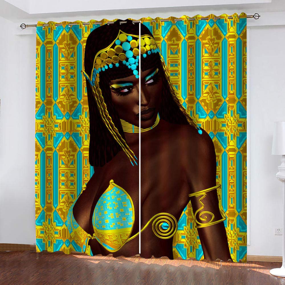 African Lady Print Blackout Curtains 100x83 Inches - 3D Art Pattern Room Darkening Drapes for Living Room & Bedroom Windows | Perfect for Home Decor, Privacy & Light Control