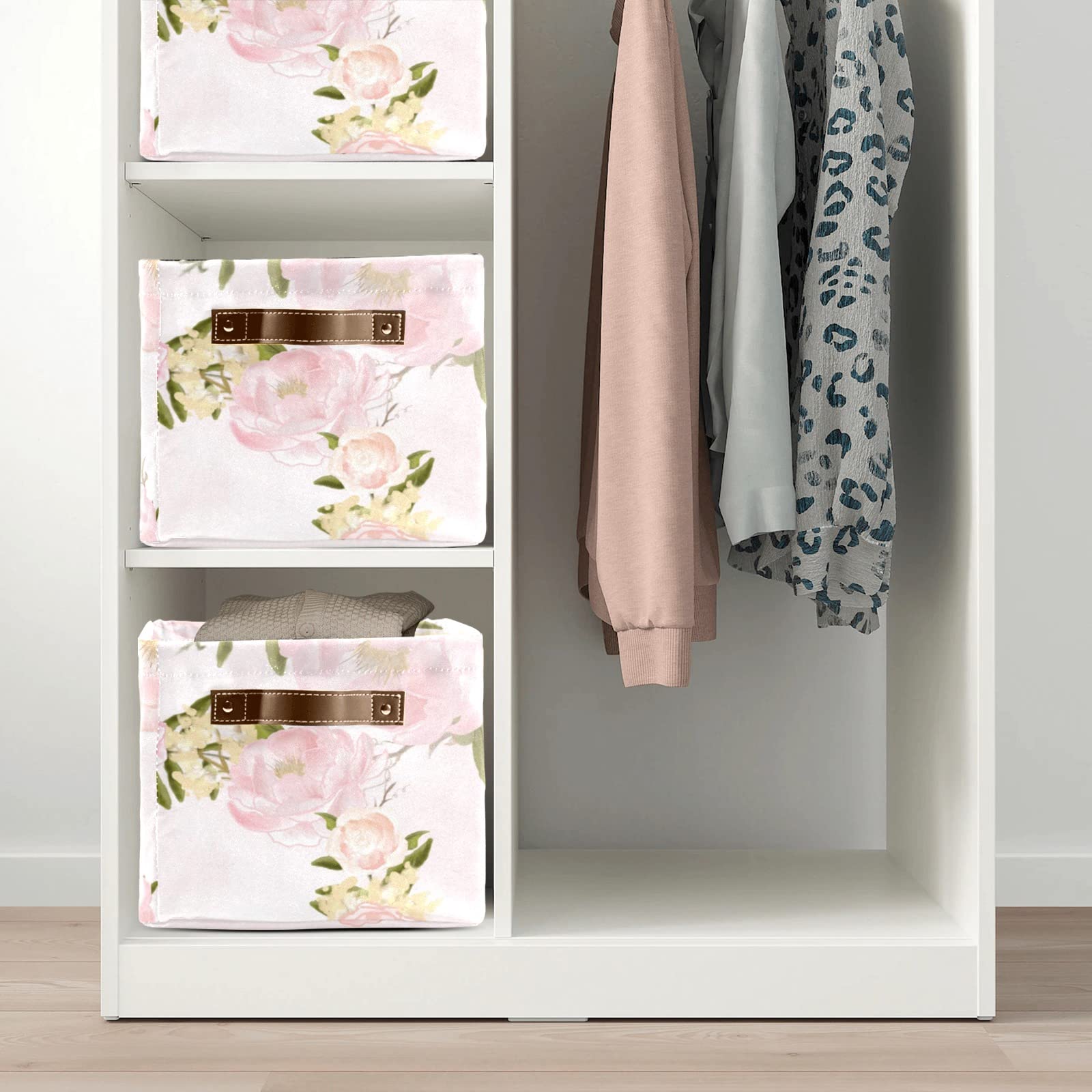 Personalized Pink Floral Storage Bins with Handles - 2 Pack Custom Text Closet Organizers for Bedroom, Bathroom & Nursery Organization