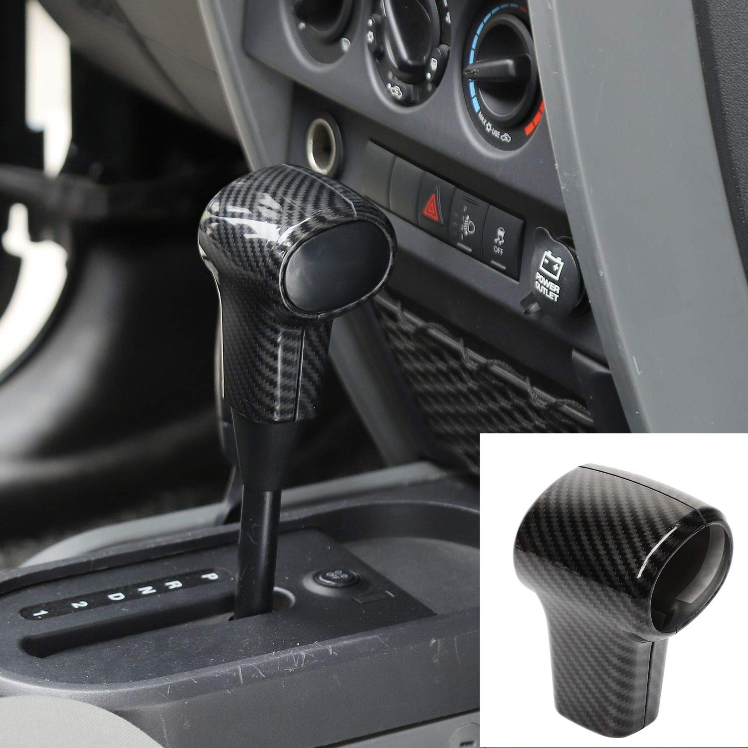 Premium Carbon Fiber Gear Shift Knob Cover Trim - Interior Accessory for Jeep Wrangler JK JKU (2007-2010 Models) - Enhances Grip & Style for Off-Road Adventures & Daily Driving
