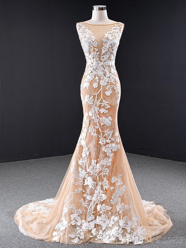 Mermaid Lace Applique Sleeveless Long Prom Dresses - Elegant Sweet 16 Quinceanera Gown for Formal Dances & Evening Events | Style 12496