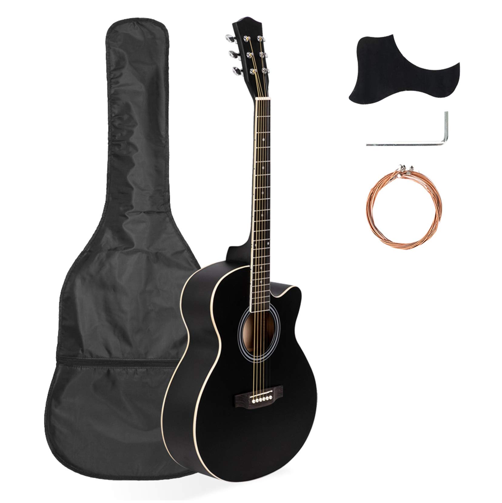 DZMARK 40 Inch Cutaway Acoustic Guitar for Beginners - 20 Frets Full Starter Kit with Bag, Guard, Wrench & Strings (Black) - Perfect for Students, Kids & Adults | Ideal for Learning, Practice & Live Performances