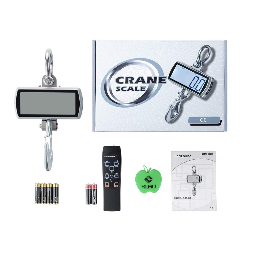 Klau 1000kg/2000 lb Heavy Duty Digital Hanging Scale - Industrial Crane Scale with LCD Display & Remote Control - Perfect for Shipping, Farming, Warehouse, and Factory Use