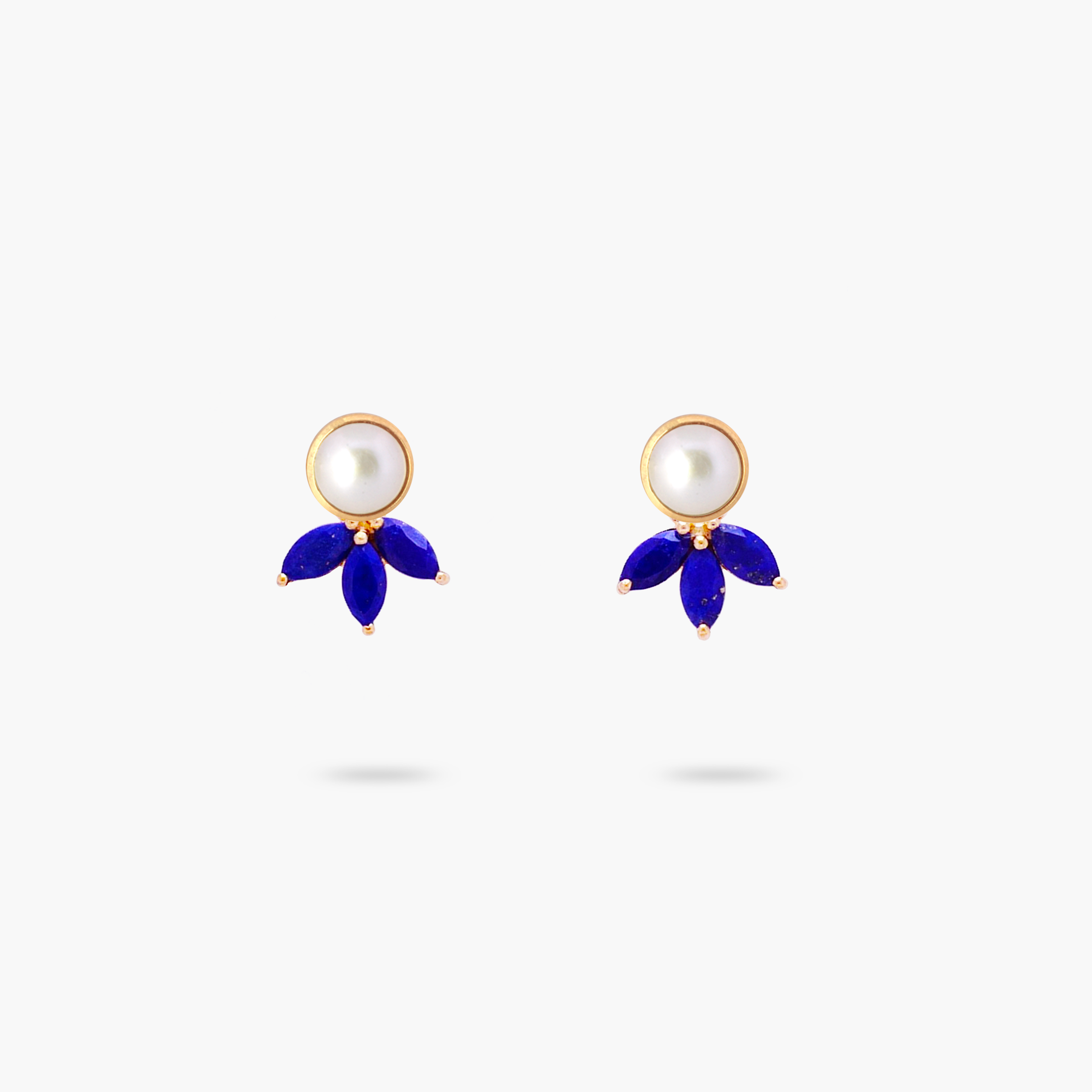 Amare Wear Freshwater Pearl Stud Earrings with Marquise Lapis Three Leaf Pendant - Elegant Jewelry for Women, Perfect for Weddings, Parties & Special Occasions