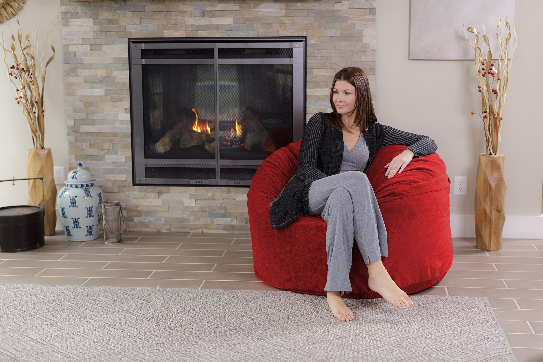 Chill Sack Giant 4' Memory Foam Bean Bag Chair - Oversized Sofa with Soft Microfiber Cover in Red Pebble - Perfect for Living Rooms, Game Rooms & Dorm Relaxation