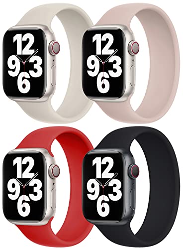 4 Pack Stretchy Solo Loop Bands for Apple Watch 38mm-49mm - Soft Silicone Replacement Straps Compatible with iWatch Series Ultra/SE/8/7/6/5/4/3/2/1 - Comfortable Sport Wristbands for Men & Women - Perfect for Running, Gym & Daily Wear
