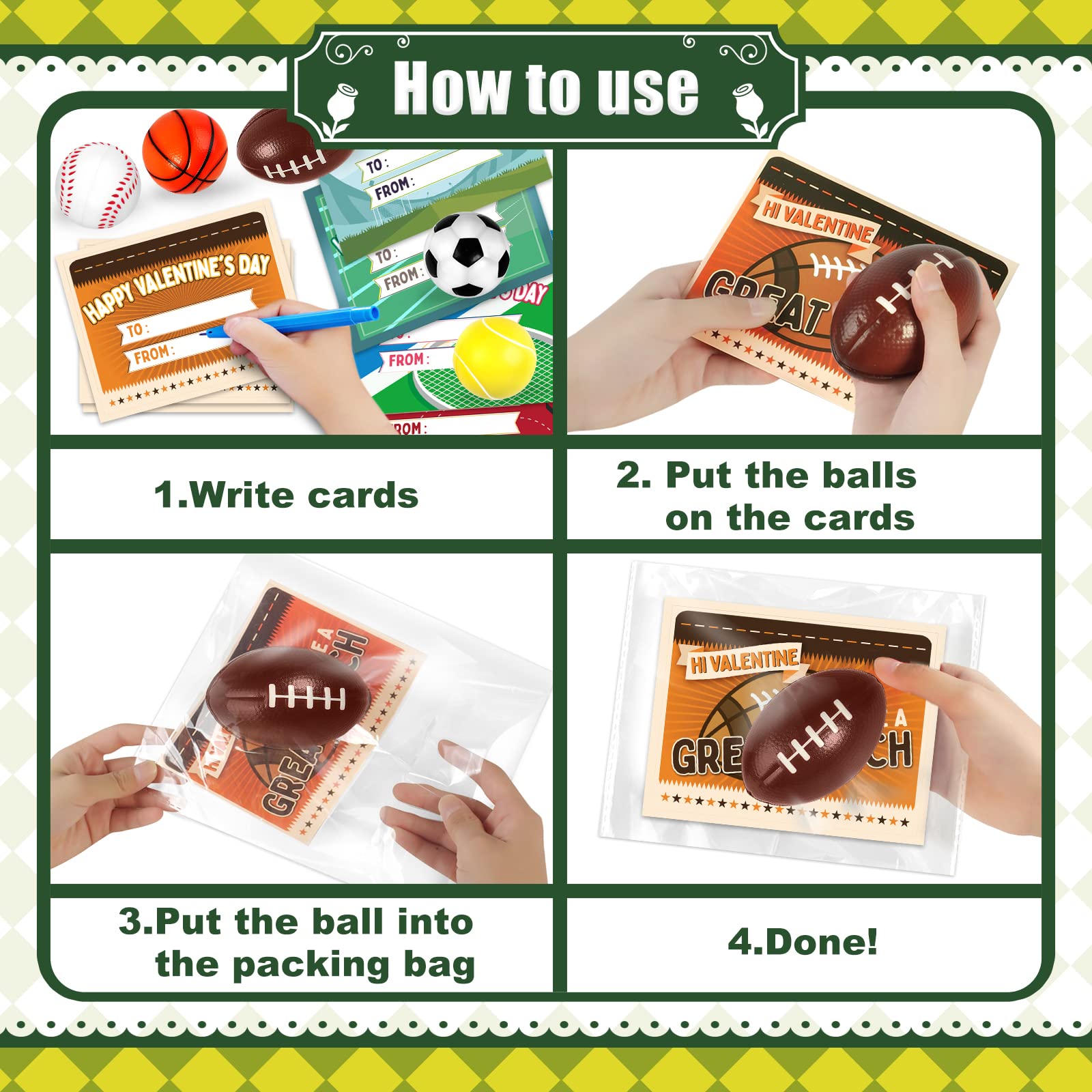 30 Pack Valentine's Day Cards for Kids with Mini Squeeze Foam Sports Balls - Classroom Valentine's Gifts Exchange, Party Favors & Prizes for School Kids - Perfect for Valentine's Day Celebrations, Classroom Activities & Party Games