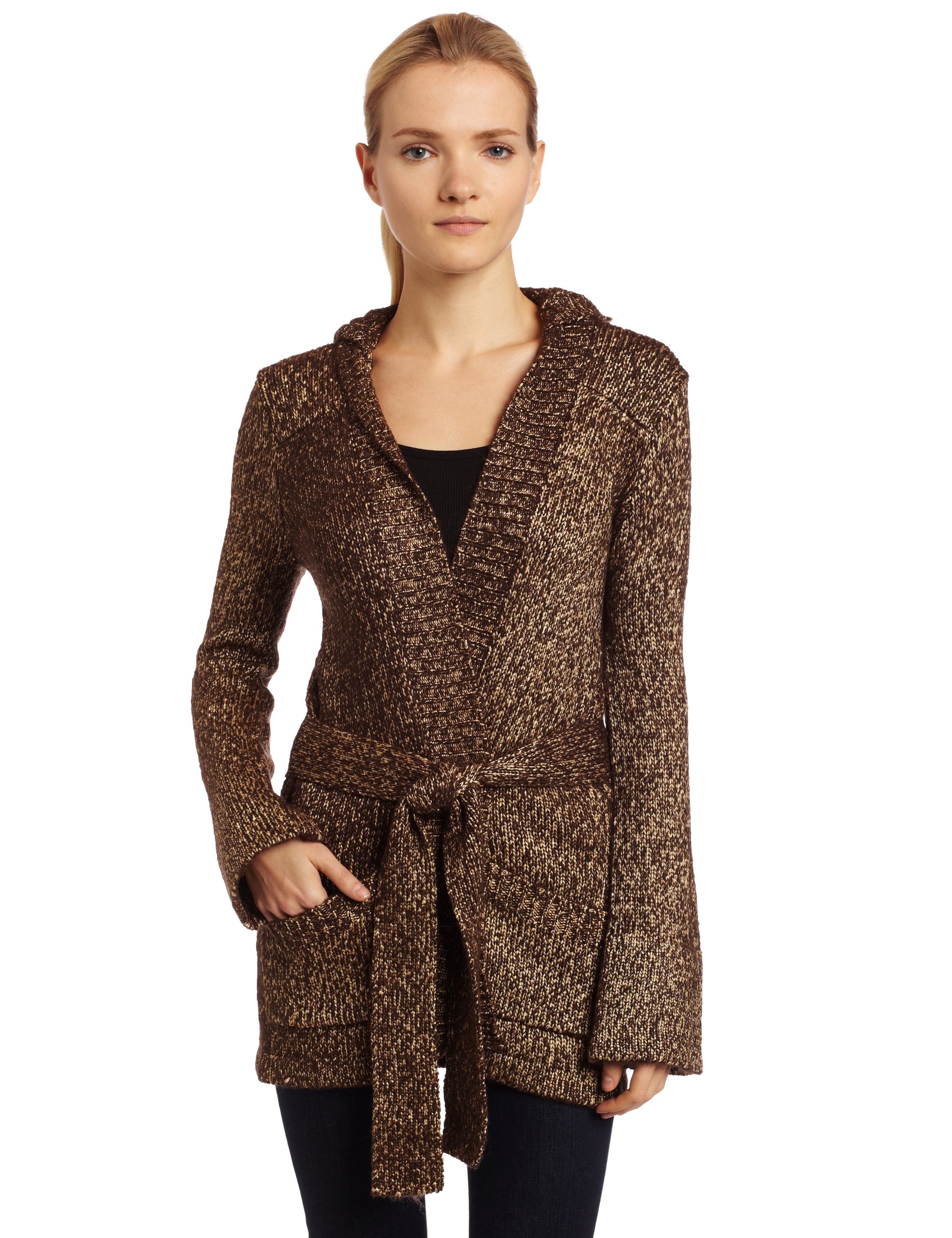 525 America Women's Tweed Belted Wrap Sweater - Cozy Knit Cardigan for Fall & Winter - Perfect for Office, Date Night and Casual Outfits