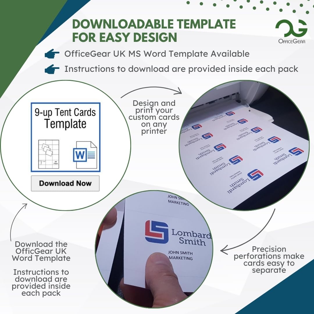 XS Tent Cards (225 Cards) - Printable Perforated Folding Name Cards for Conference, Exhibition & Wedding Place Settings - 9 Cards per A4 Sheet, 25 Sheets with Free Template - Perfect for Events, Banquets and Table Decorations