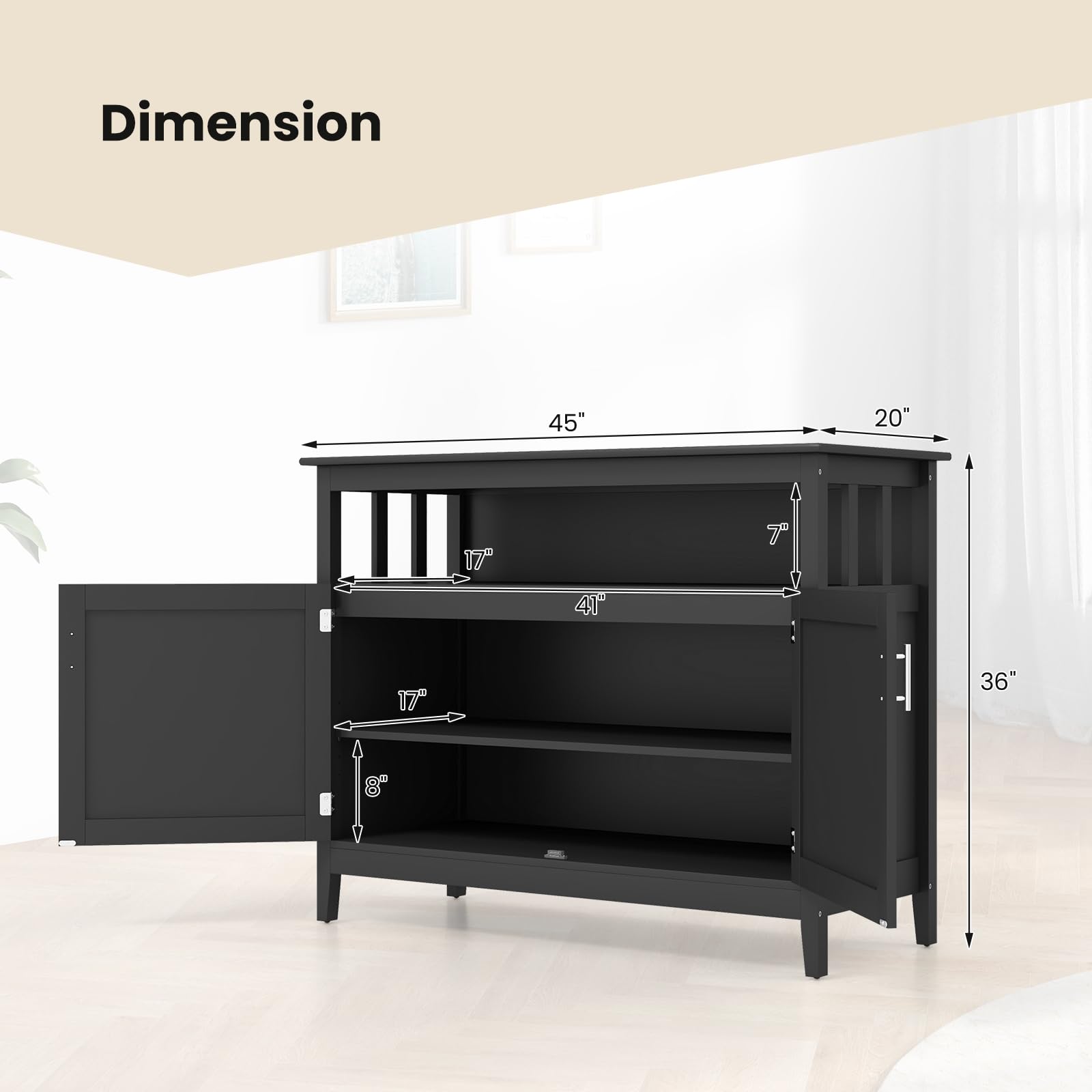 LOKO Buffet Cabinet with Storage - Freestanding Kitchen Cabinet with Adjustable Shelf, Sideboard Console Table for Dining Room, Living Room, Entryway - 45 x 20 x 36 Inches, Black