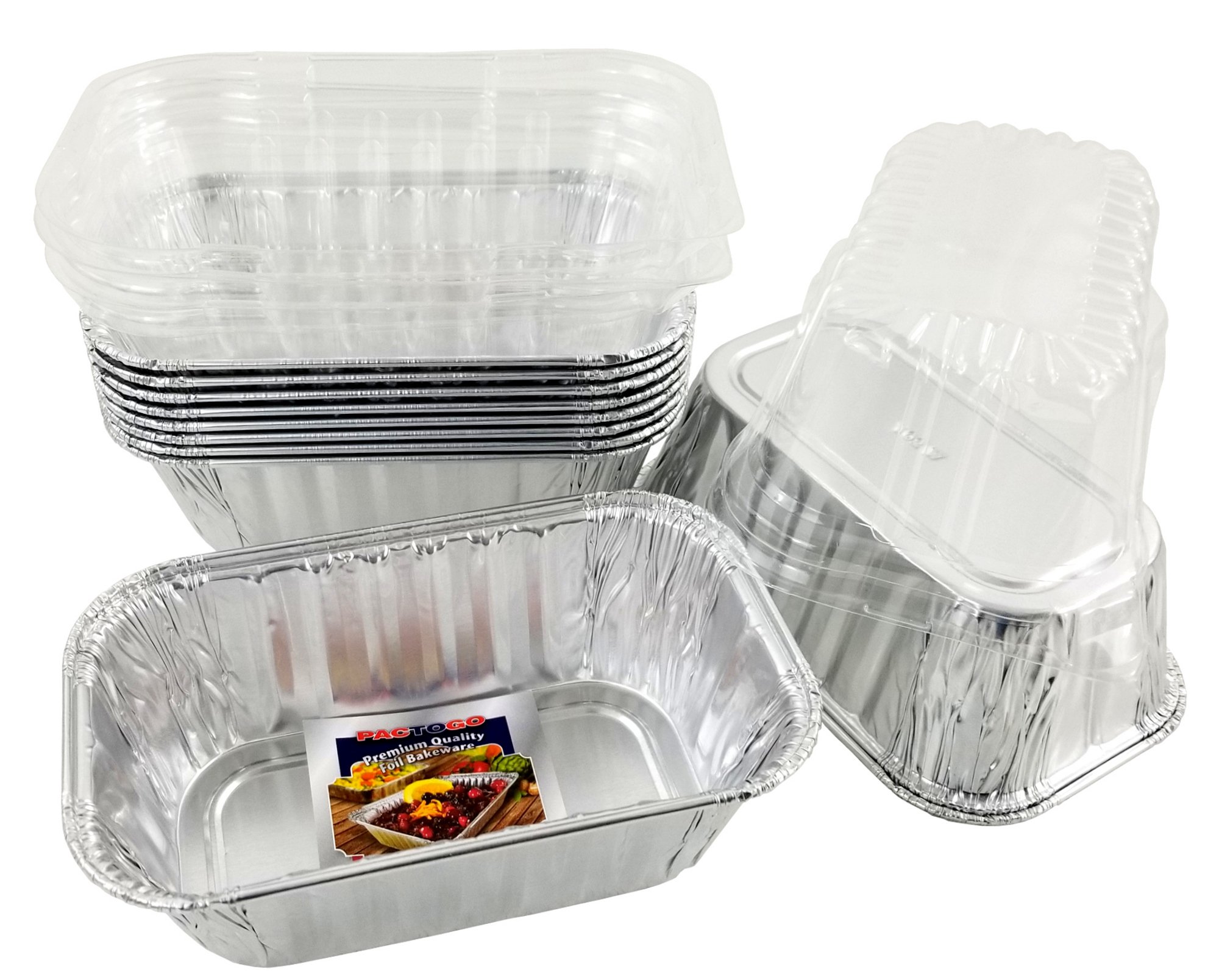 PACTOGO 1 lb Disposable Aluminum Foil Mini Loaf Pans with Clear Dome Lids - 200 Sets Pack for Baking, Meal Prep & Party Food Storage - Perfect for Cupcakes, Brownies & Holiday Treats