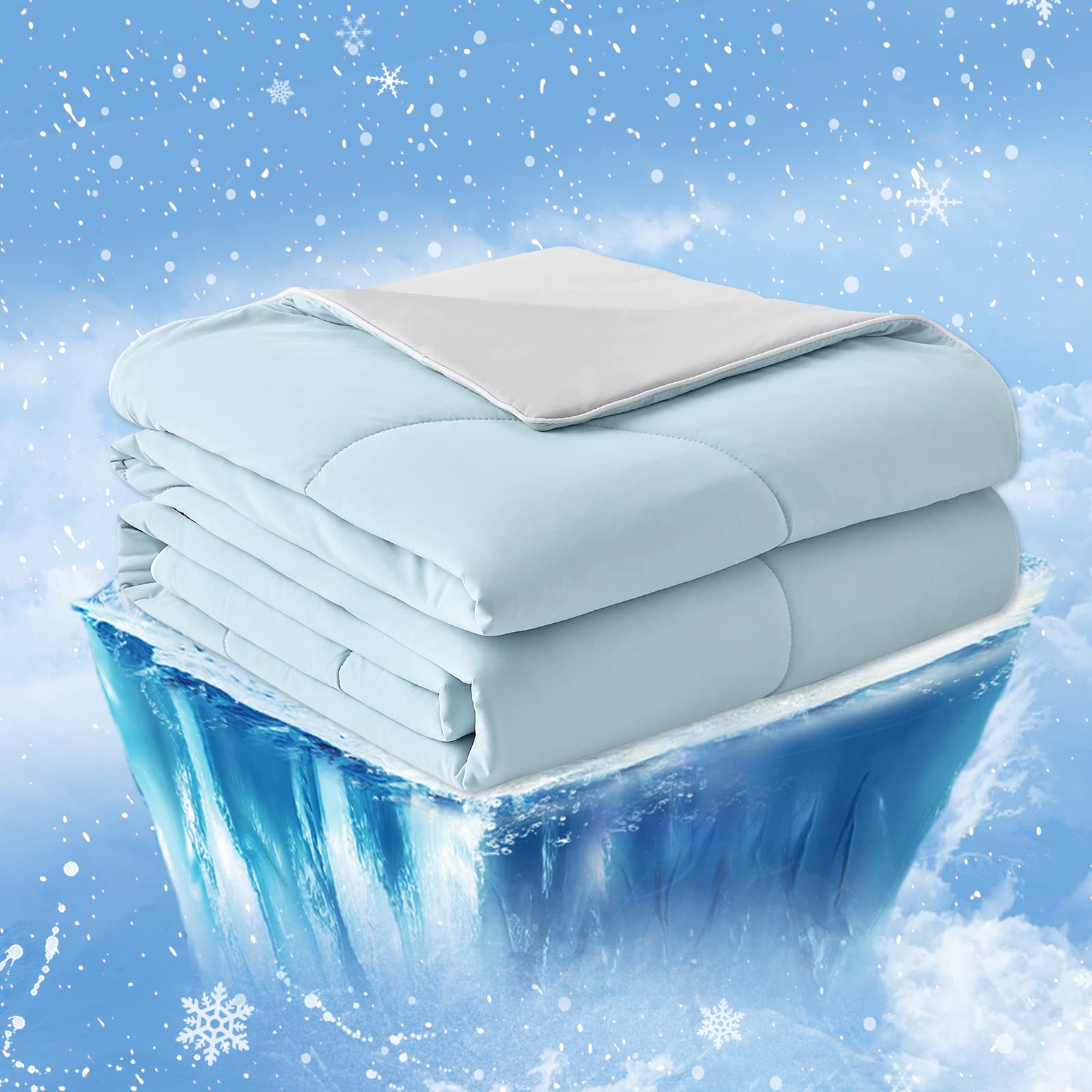 Cooling Comforter Twin Size - Breathable Lightweight Summer Blanket for Hot Sleepers & Night Sweats | Gray Blue Silk Smooth Bedding | Perfect for Warm Weather & Air-Conditioned Rooms