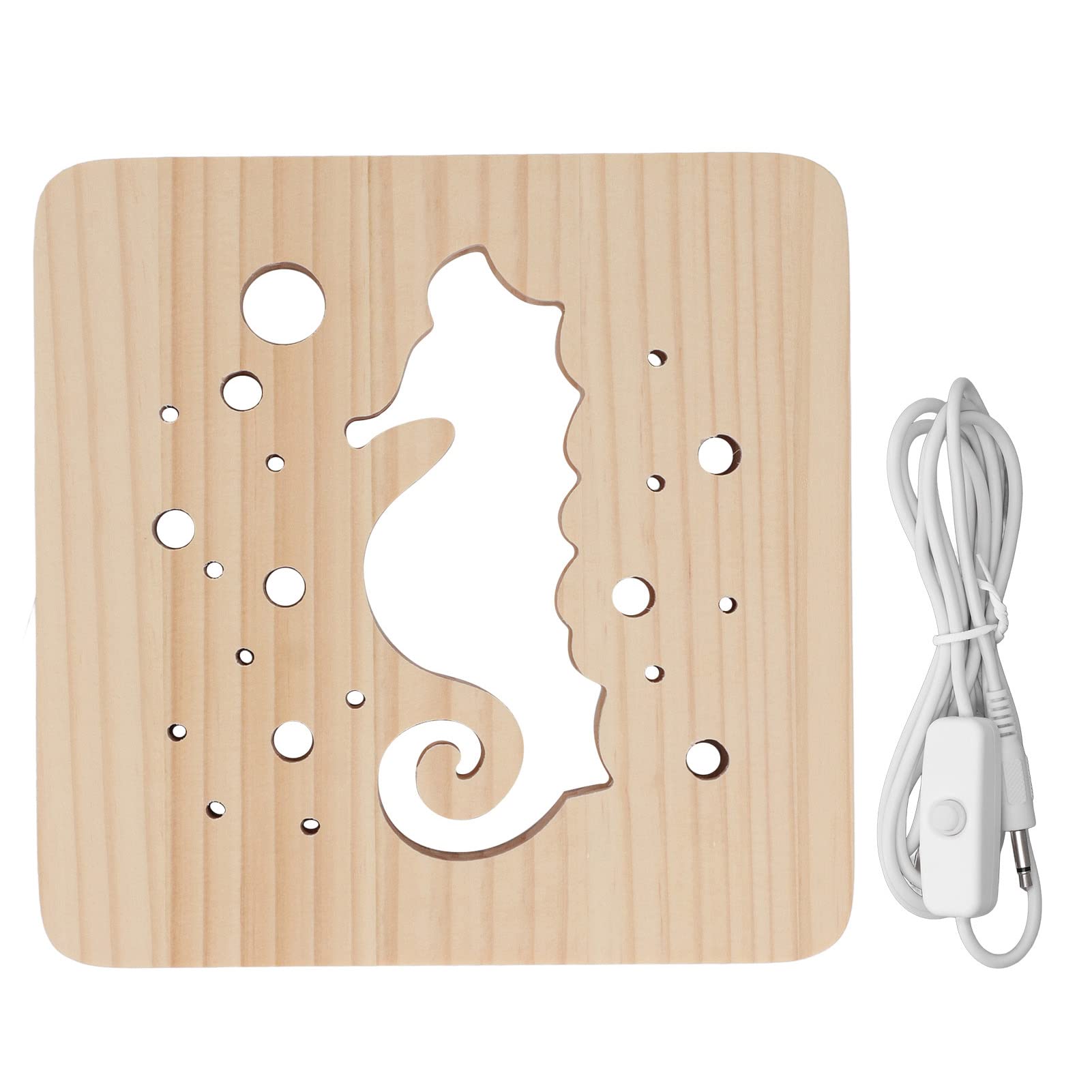 Pssopp Seahorse Wooden Night Light - 3D LED Wall Light with Hollow Seahorse Design for Nursery, Bedroom & Home Decor