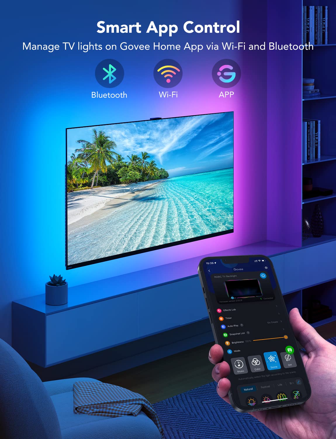 Govee TV LED Backlight Strip Lights - 3.8M RGBIC Smart LED Lights for 55-65 Inch TVs, Bluetooth & Wi-Fi Control, Works with Alexa & Google Assistant, Music Sync, 99+ Scene Modes - Perfect for Home Theater, Gaming & Ambient Lighting
