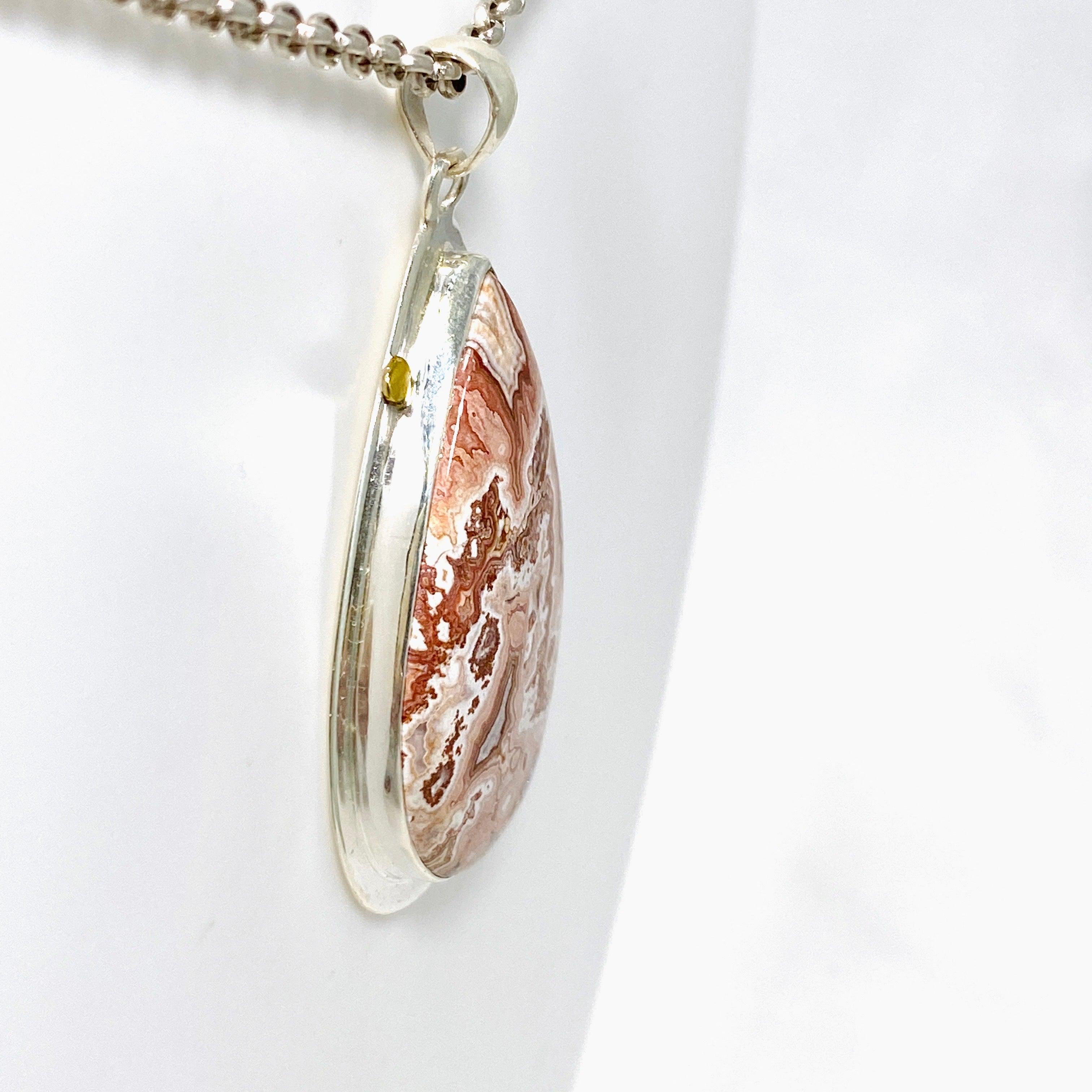 Crazy Lace Rosetta Stone Teardrop Pendant Necklace - KPGJ4452 | Unique Agate Jewelry for Women, Boho Chic Accessory | Perfect for Casual Wear, Date Nights & Special Occasions