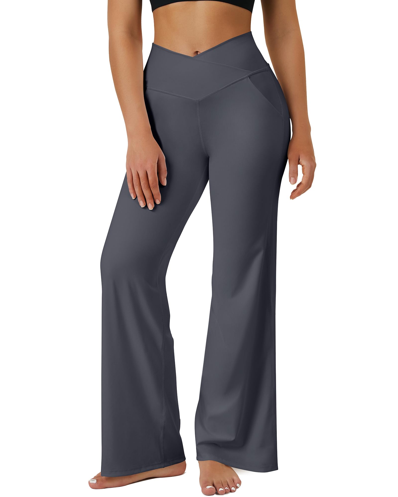 Women's Crossover Wide Leg Yoga Pants with Pockets - High Waist Loose Straight Leg Casual Lounge Pants for Yoga, Workout & Everyday Wear | Trendy Comfortable Athletic Pants for Women