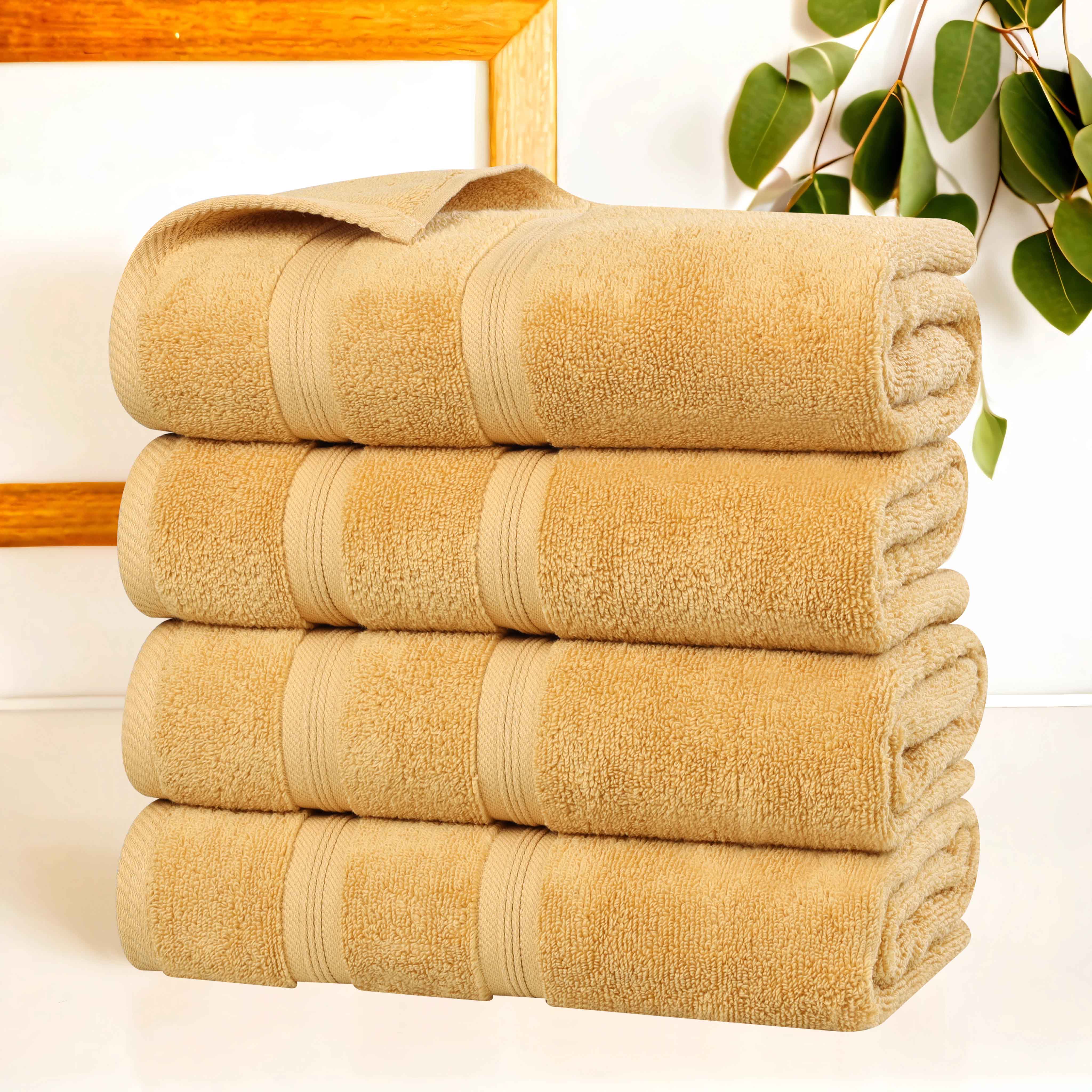 Premium Soft Medium Weight Cotton Bath Towels Set of 4 - Ultra Absorbent, Quick Dry & Zero Twist - Perfect for Spa, Bathroom & Beach Use