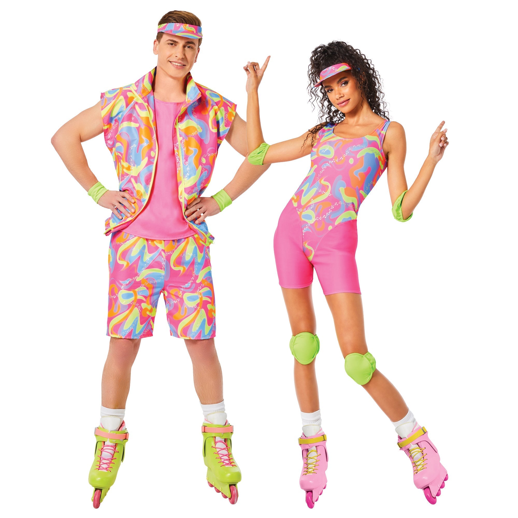 Barbie & Ken Roller Skating Couple Costume Set - 80s Retro Outfits for Halloween, Cosplay, and Theme Parties