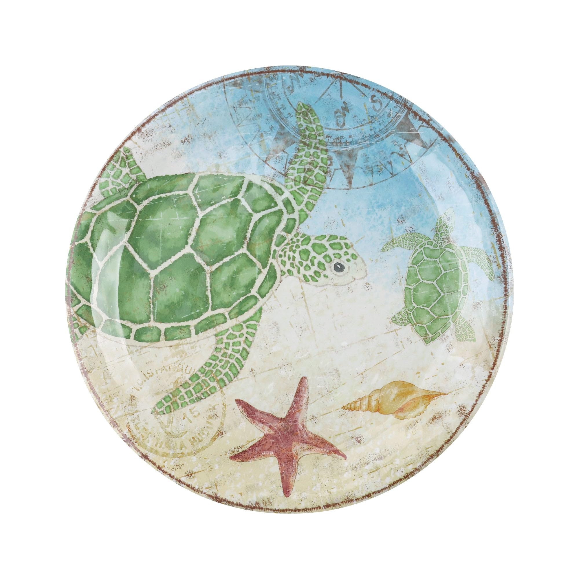 UPware 6-Piece Melamine Salad Plate Set - BPA-Free, Dishwasher Safe 9-Inch Round Plates for Risotto, Pasta & Salad - Sea Turtle Design - Perfect for Dinner Parties, Picnics & Outdoor Dining