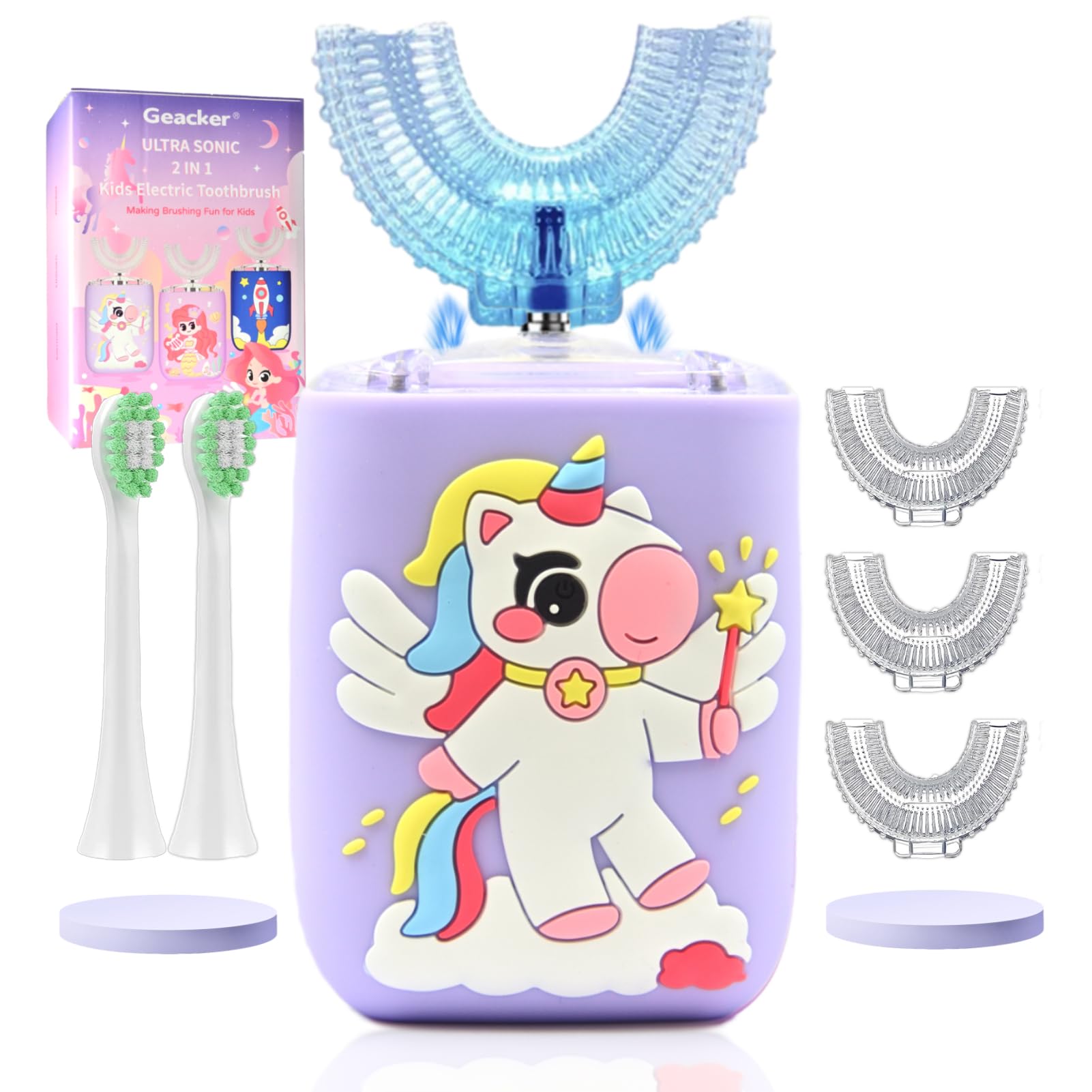 **Kids Electric Toothbrush – U-Shaped Auto Sonic Toothbrush for Toddlers (2-7 Years) | 5 Replaceable Brush Heads, Cartoon Unicorn Design, 360° Ultrasonic Cleaning | Perfect for Morning & Night Oral Care**
