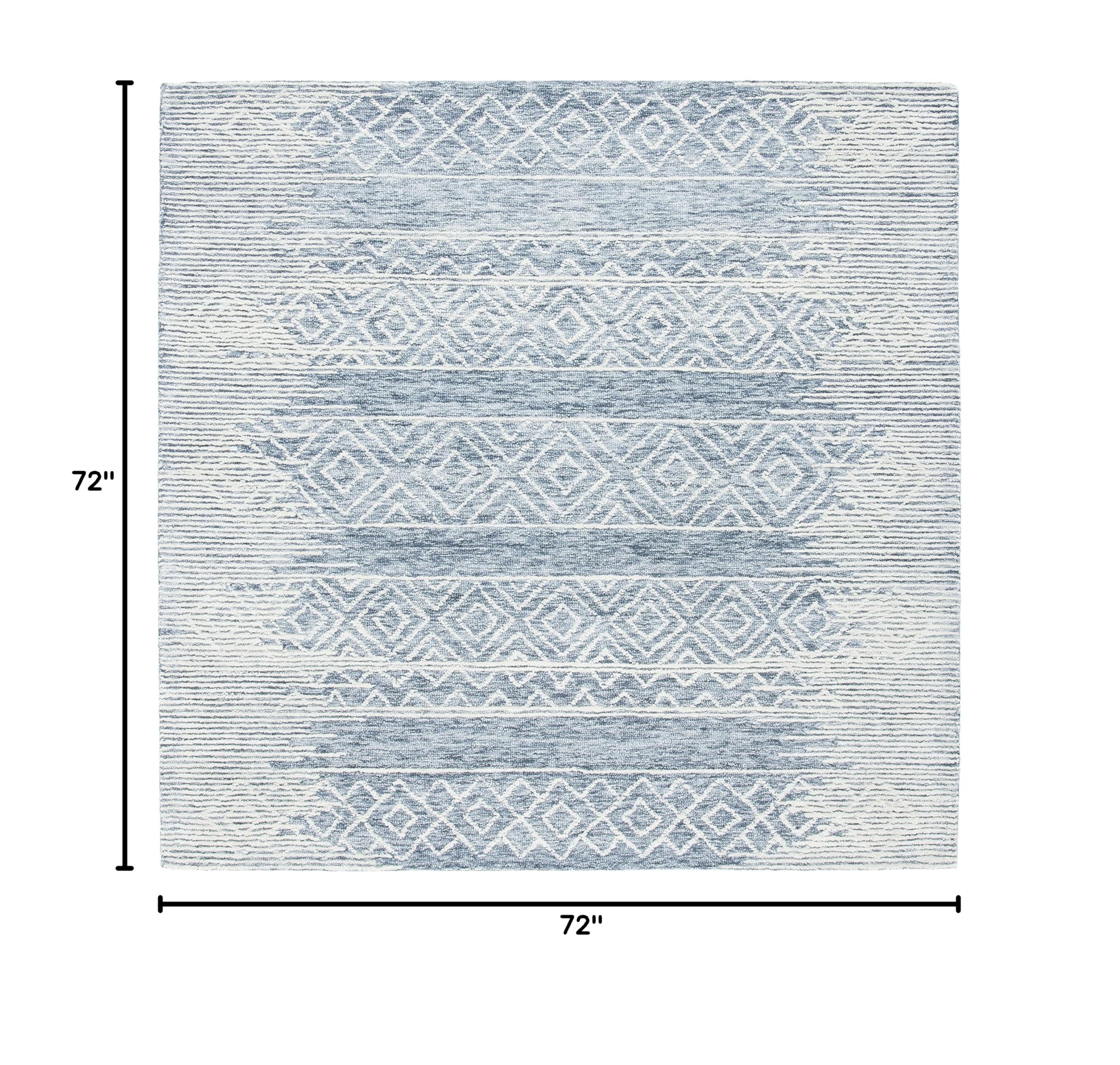 SAFAVIEH Metro Collection 6'x6' Square Natural Blue Wool Area Rug - Handmade Premium Living Room, Dining Room & Bedroom Rug for Cozy Home Decor