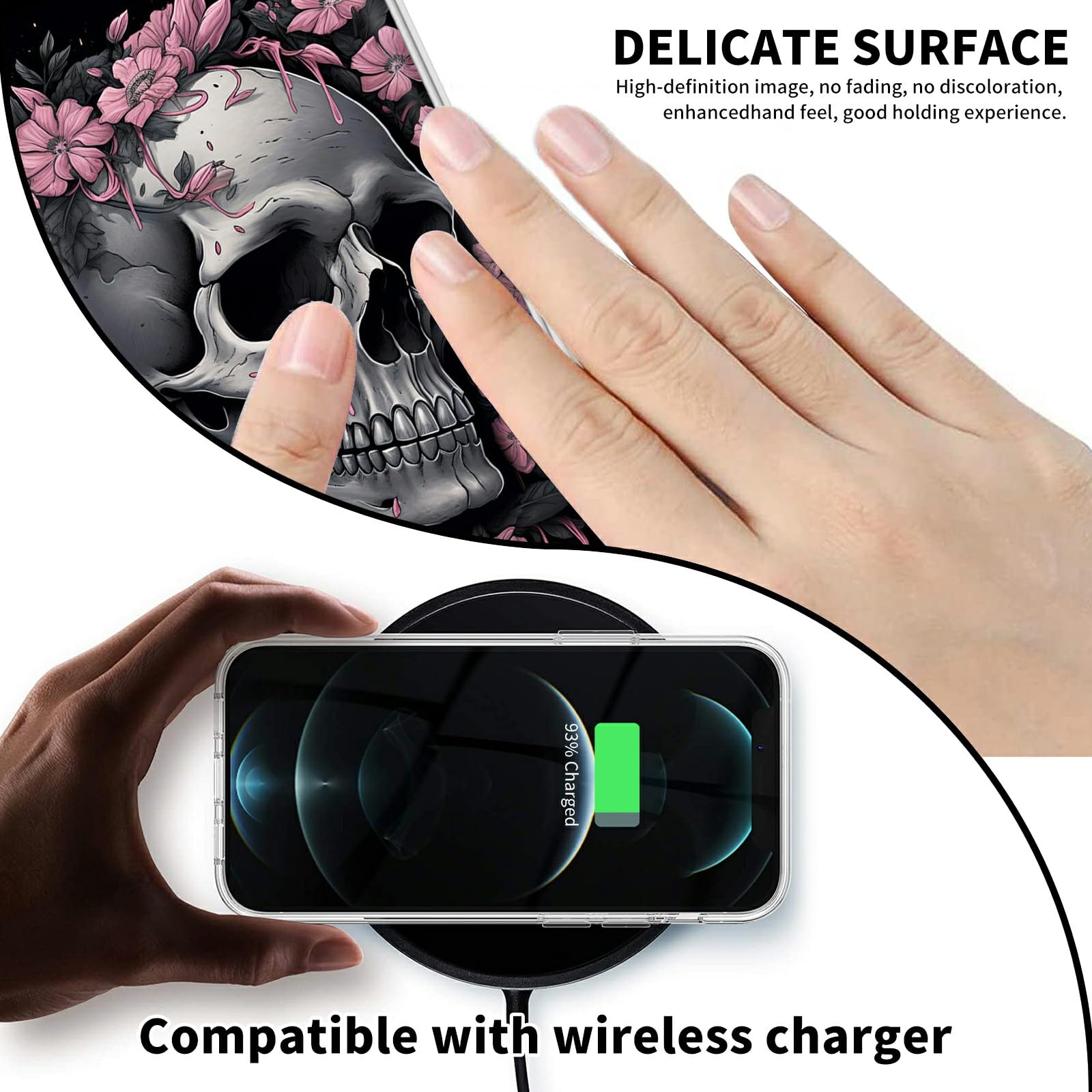 Shockproof Hybrid Case for Samsung Galaxy A51 4G/5G (6.5 Inch) - Clear Hard PC Cover with Soft Silicone Protection, Skull Flowers Design | Perfect for Outdoor Activities, Work & Daily Use