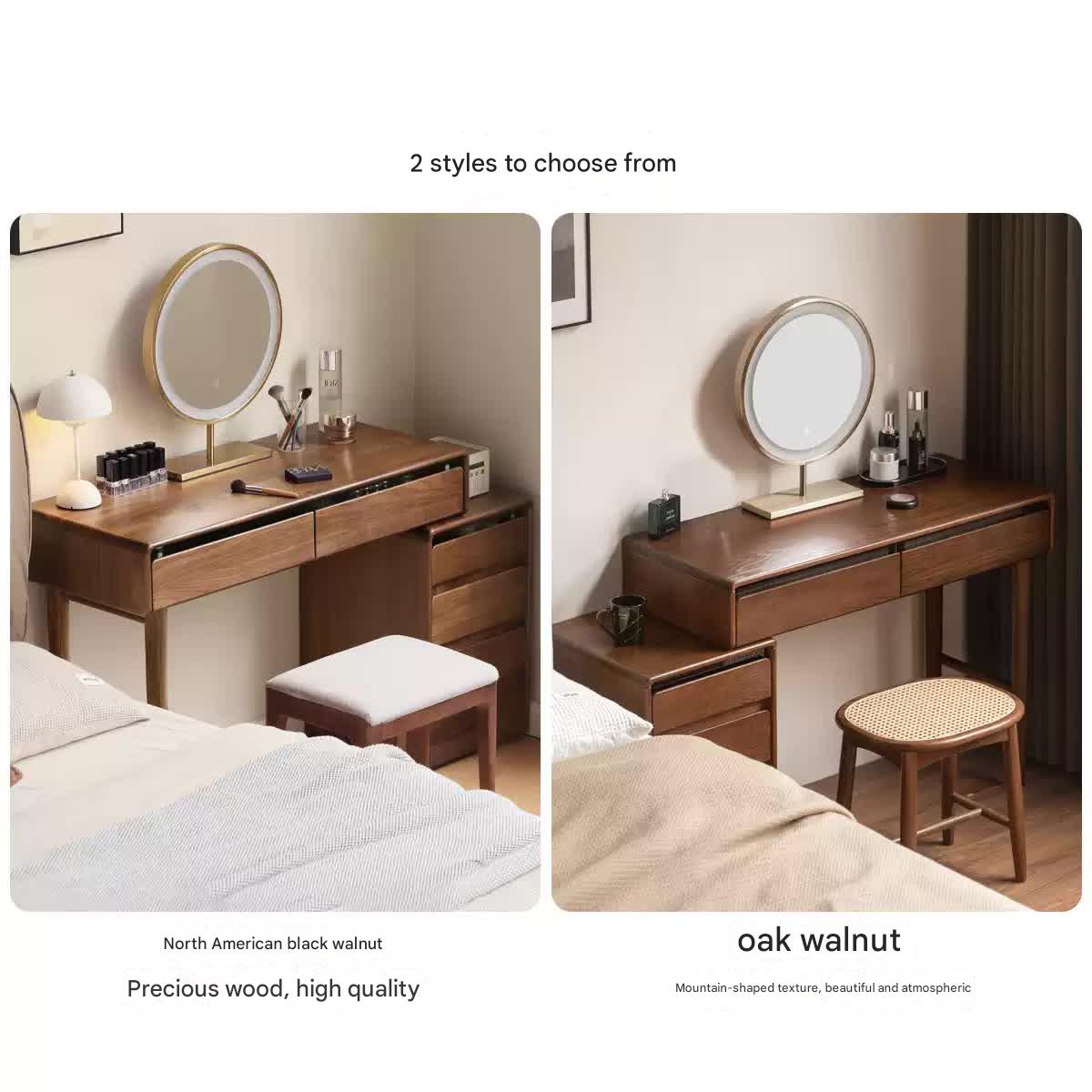 Modern Oak Solid Wood Retractable Vanity Dressing Table with Mirror - Perfect for Bedroom, Bathroom & Makeup Organization