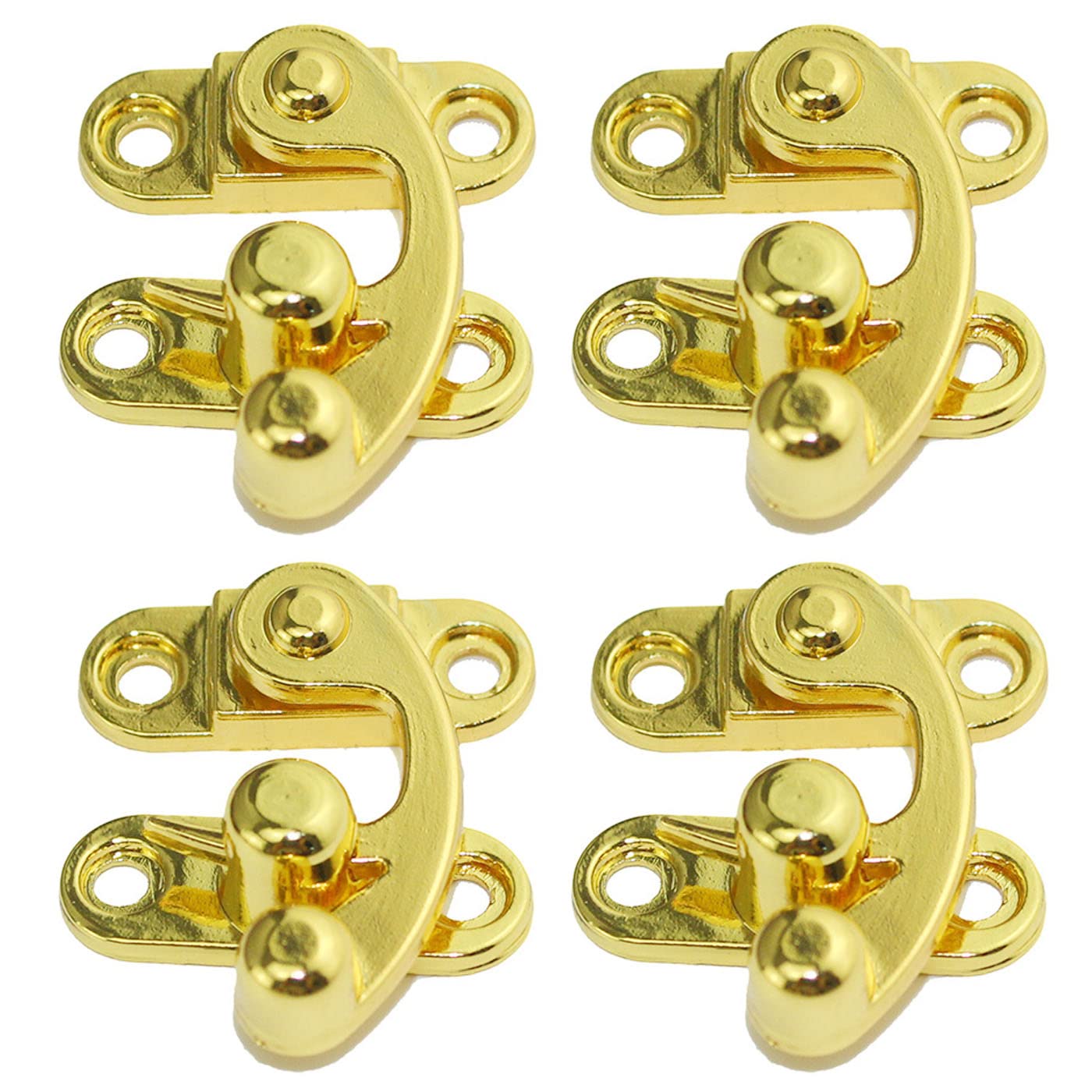 4Pcs Vintage Hook Hasp Decorative Swing Lock Clasp - Right Hand Latch for Jewelry Box, Wooden Gift Case, Cabinet & Chest (Antique Gold Finish) - Perfect for Antique Restoration, DIY Crafts & Home Decor
