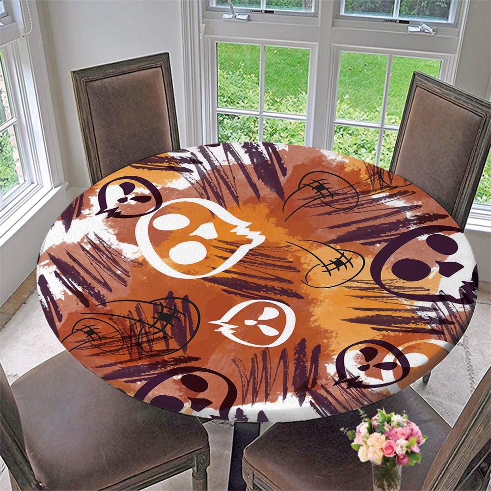 Elastic Edged Waterproof Round Table Cover - Seamless Halloween Tablecloth for 55