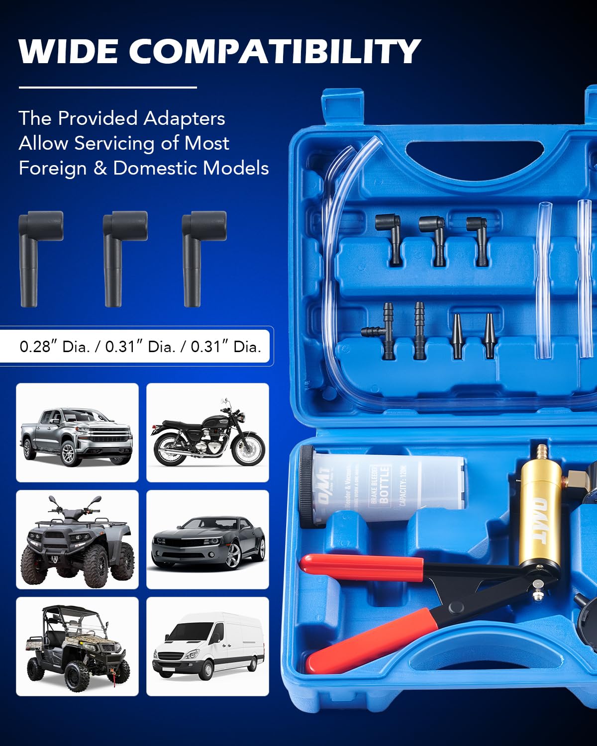Orion Motor Tech Brake Bleeder Kit - Hand Vacuum Pump with Adapters & Pressure Gauge - Universal Brake Fluid & Power Steering Fluid Bleeding Tool - Perfect for DIY Car Maintenance, Motorcycle & Truck Repair