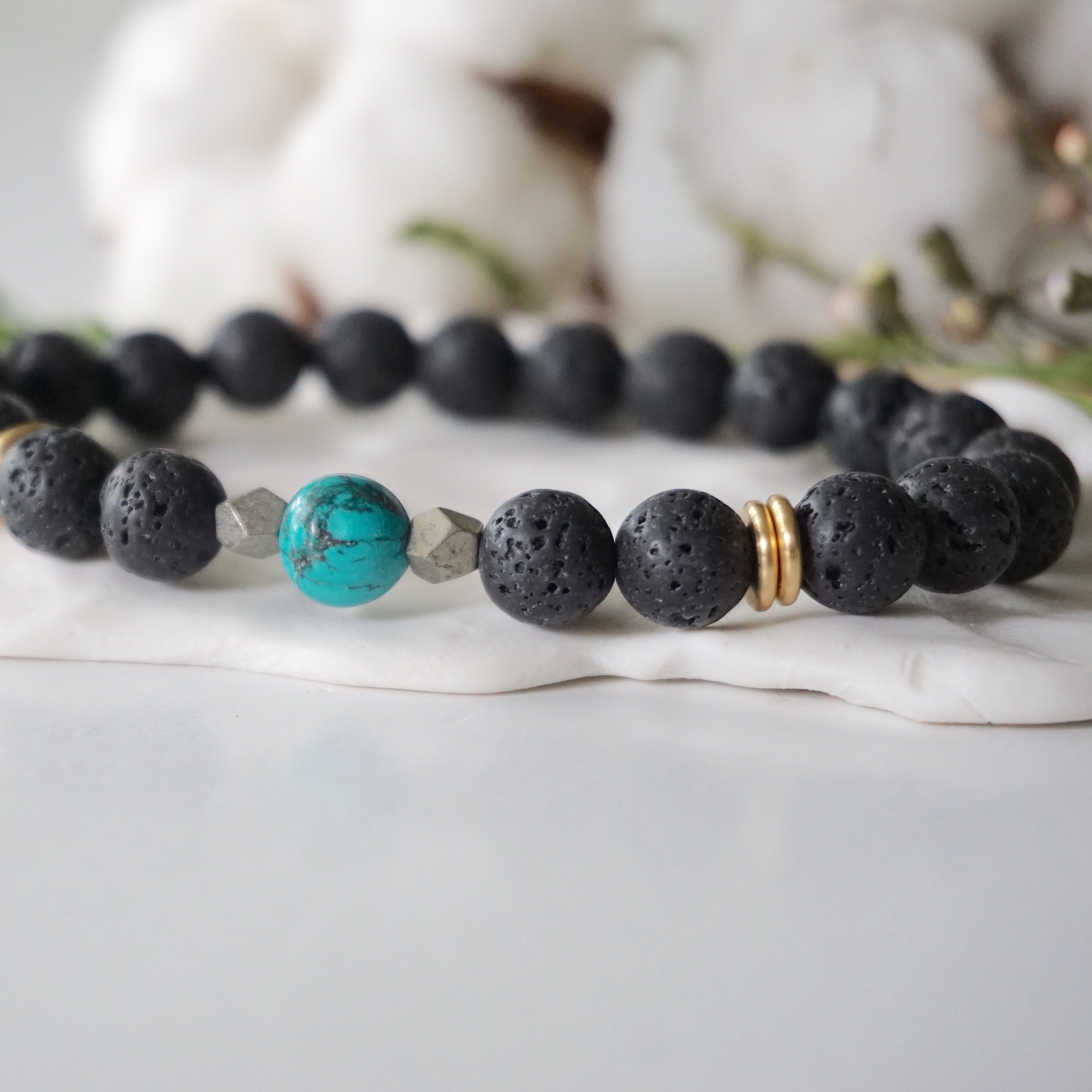 Turquoise and Lava Stone Healing Crystal Mala Bracelet - Meditation, Yoga & Spiritual Wellness Accessory