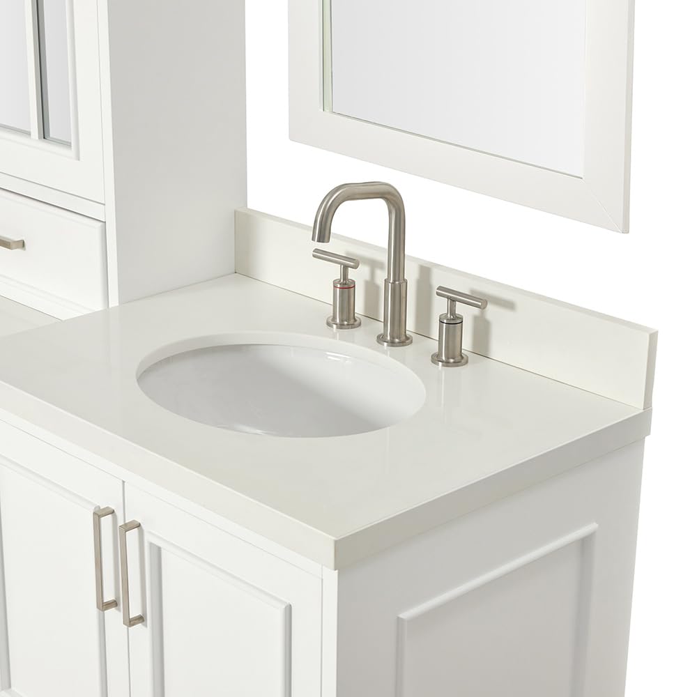 ARIEL White Double Sink Bathroom Vanity Set with Pure White Quartz Countertop - 5 Soft Closing Doors & 6 Full Extension Dovetail Drawers | Perfect for Master Bathroom Renovation and Modern Home Upgrade
