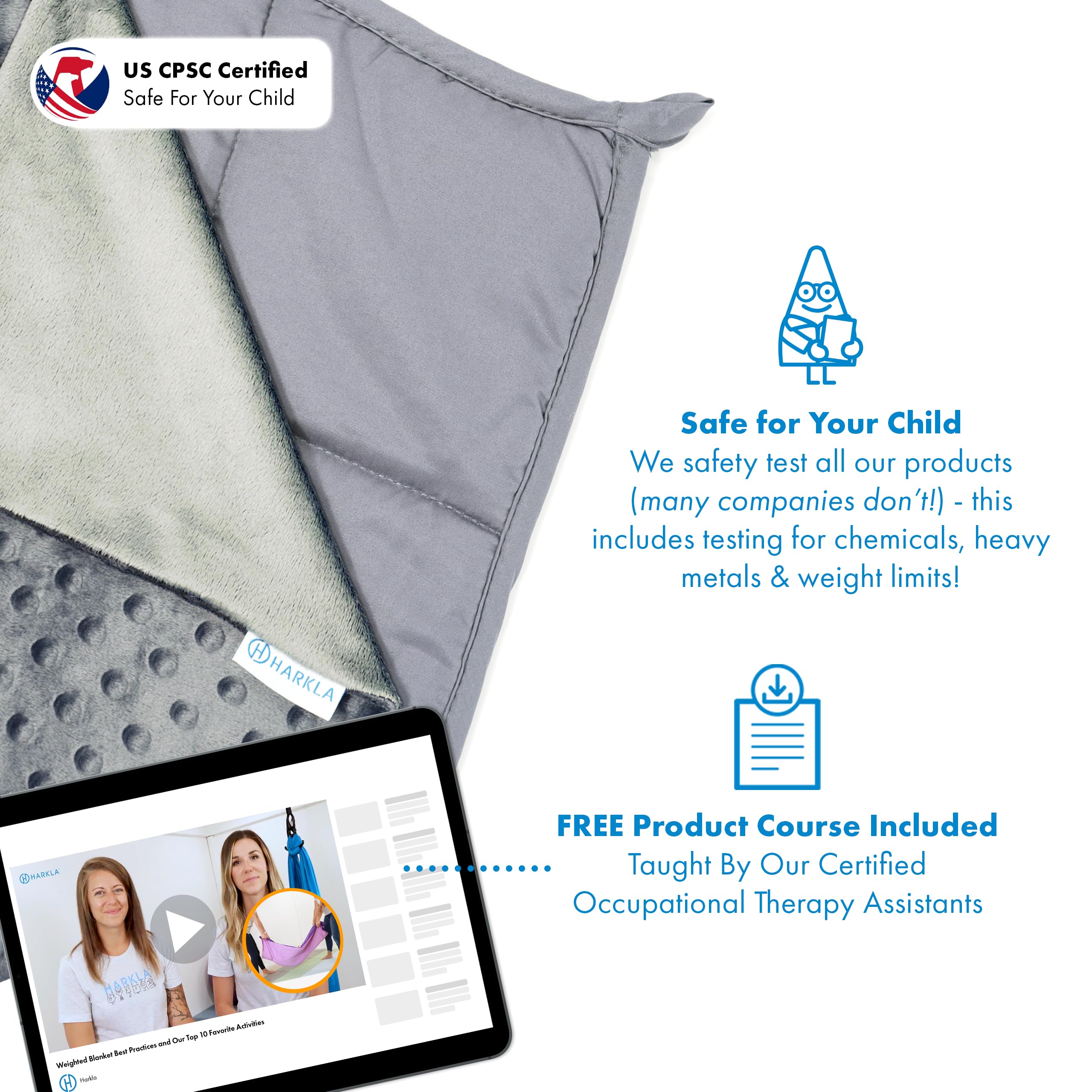 Harkla 7-Pound Bamboo Cooling Weighted Blanket with Duvet Cover - Slate Grey & Light Grey | Anxiety Relief, Better Sleep, Sensory Therapy for Adults & Kids