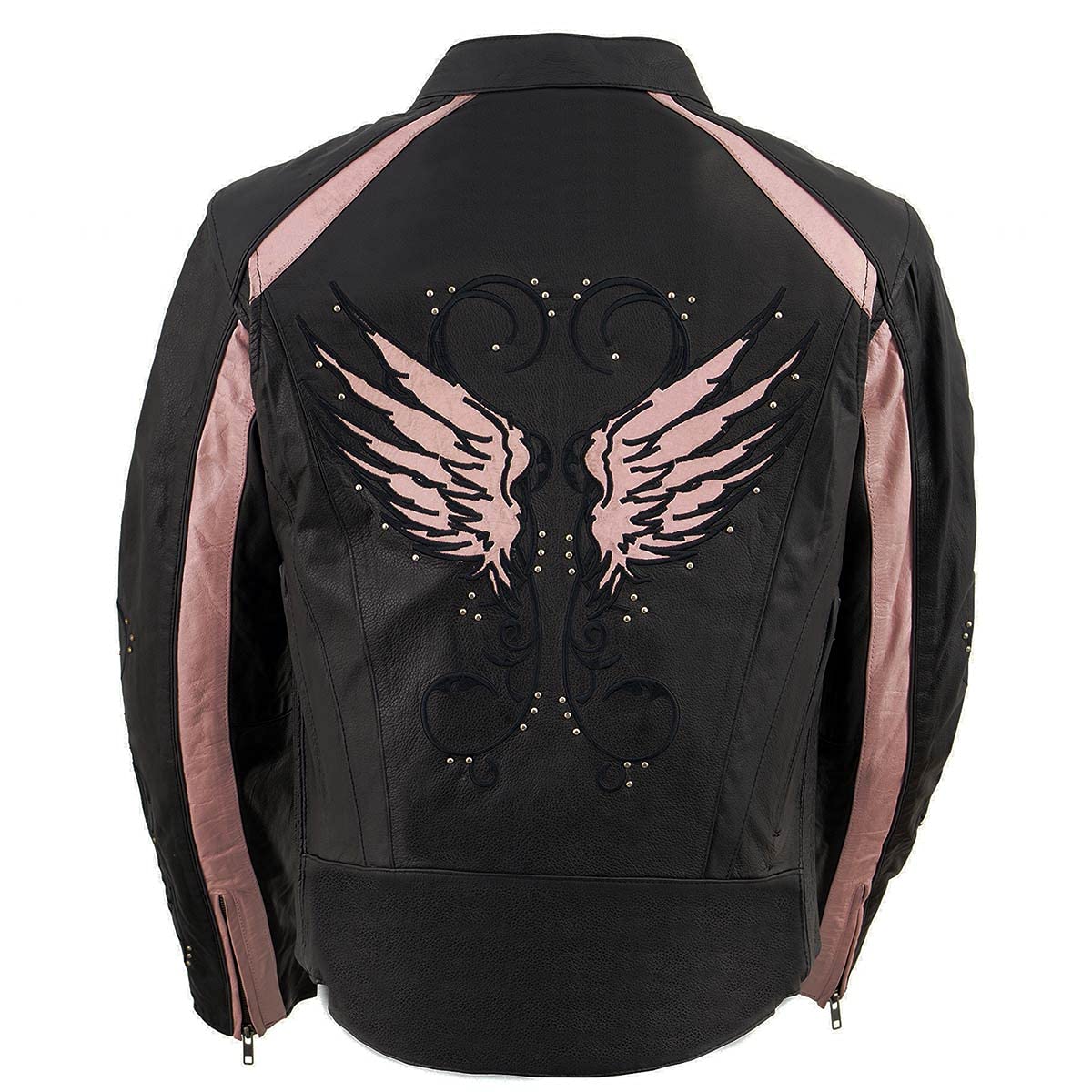 Milwaukee Leather ML1952 Women's Black Embroidered Wing & Stud Design Leather Scooter Jacket - Perfect for Motorcycle Riding, Biker Fashion & Casual Outfits