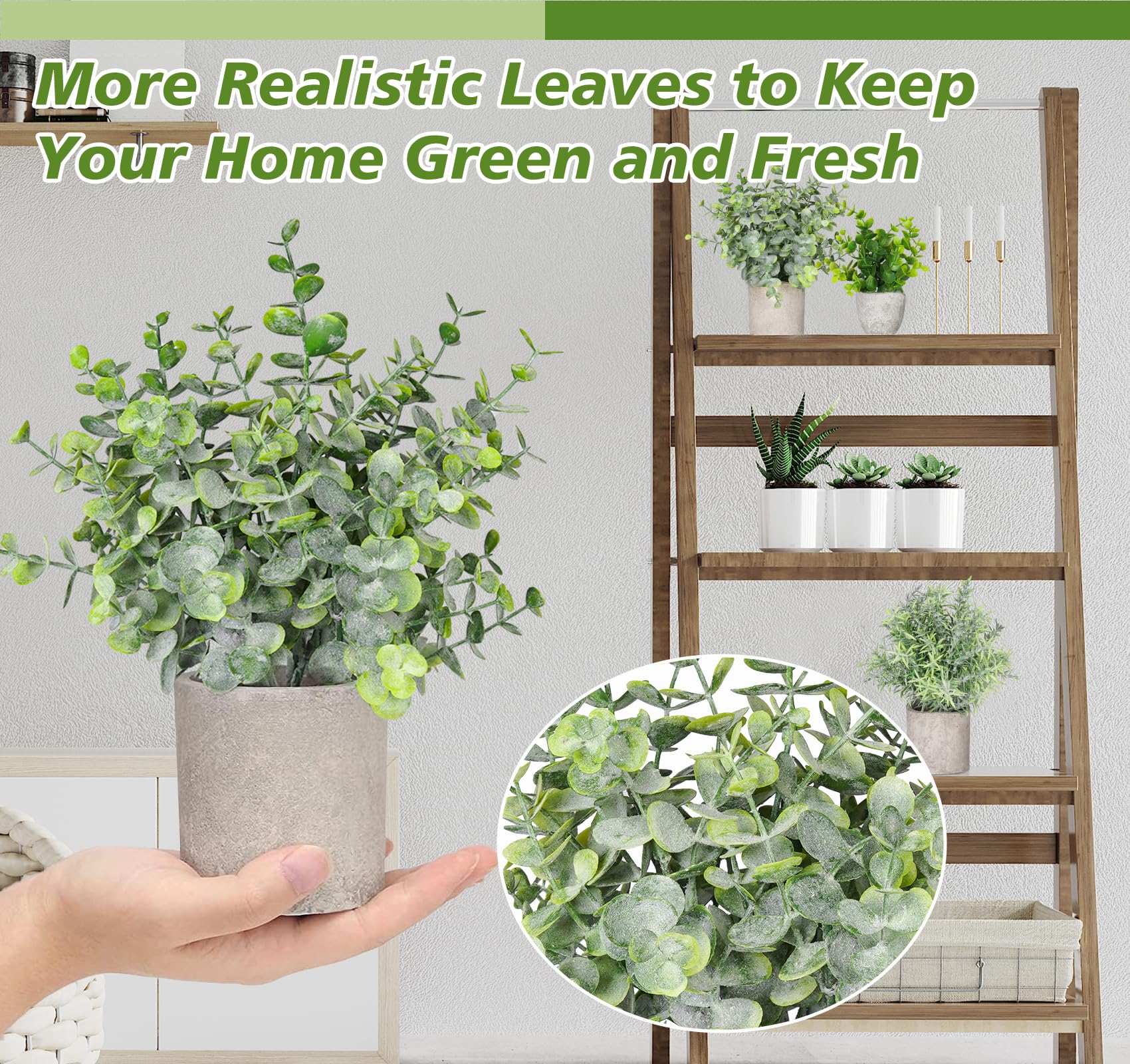 5 Pack Mini Artificial Potted Plants - Small Fake Eucalyptus Greenery & Plastic Faux Grass for Home Decor, Indoor Office, Table Centerpiece, Farmhouse Style | Perfect for Desk Decor, Wedding Centerpieces & Shelf Displays