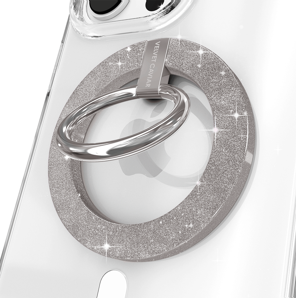 Grey Stardust Glitter MagSafe Grip Ring - Magnetic Phone Holder for iPhone 12/13/14/15 Pro Max - Perfect for Driving, Working & Taking Selfies