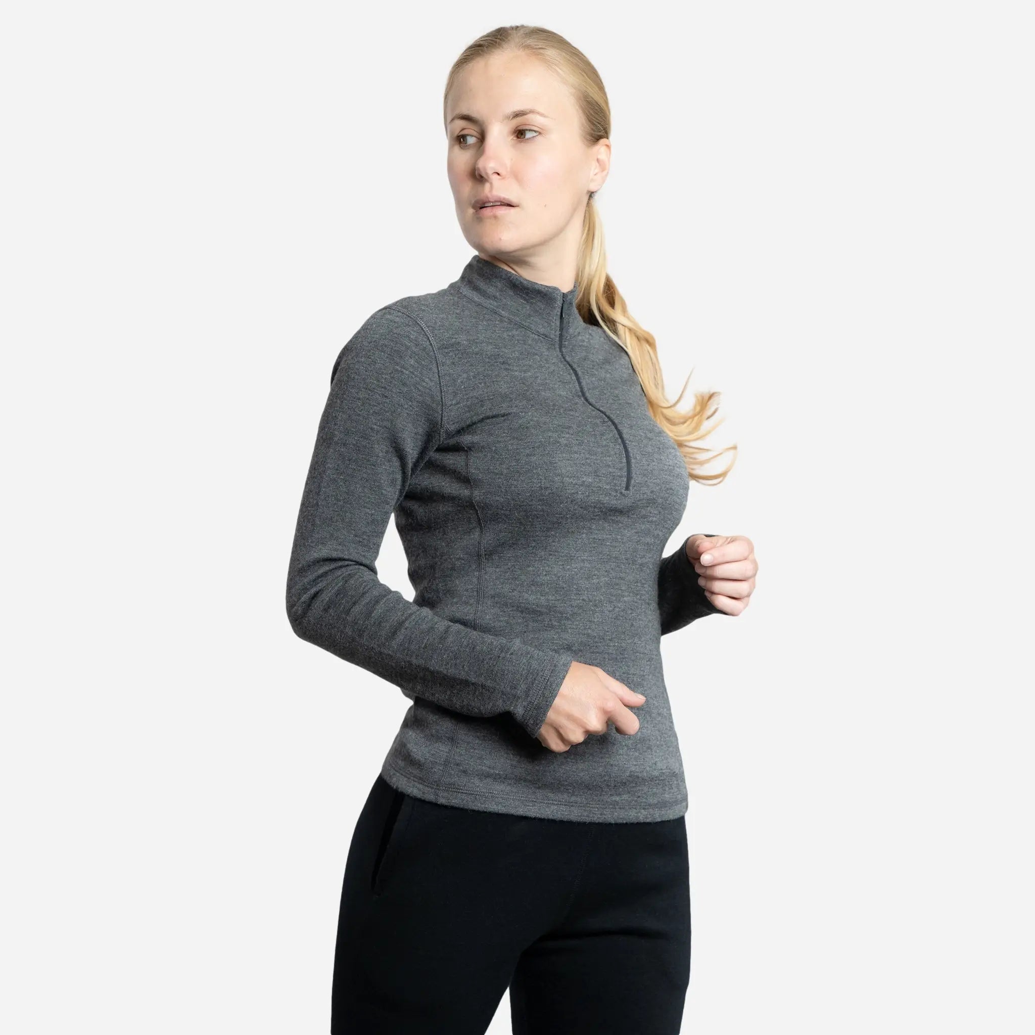 Women's 300 Lightweight Alpaca Wool Base Layer - Half Zip Thermal Top for Hiking, Skiing & Winter Outdoor Activities