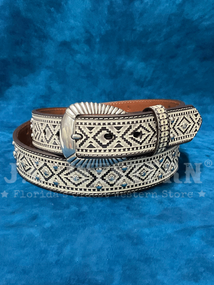 Ariat A1565905 Women's Southwestern Stud Accent Belt - White Western Style Fashion Accessory for Cowgirl Outfits & Country Events