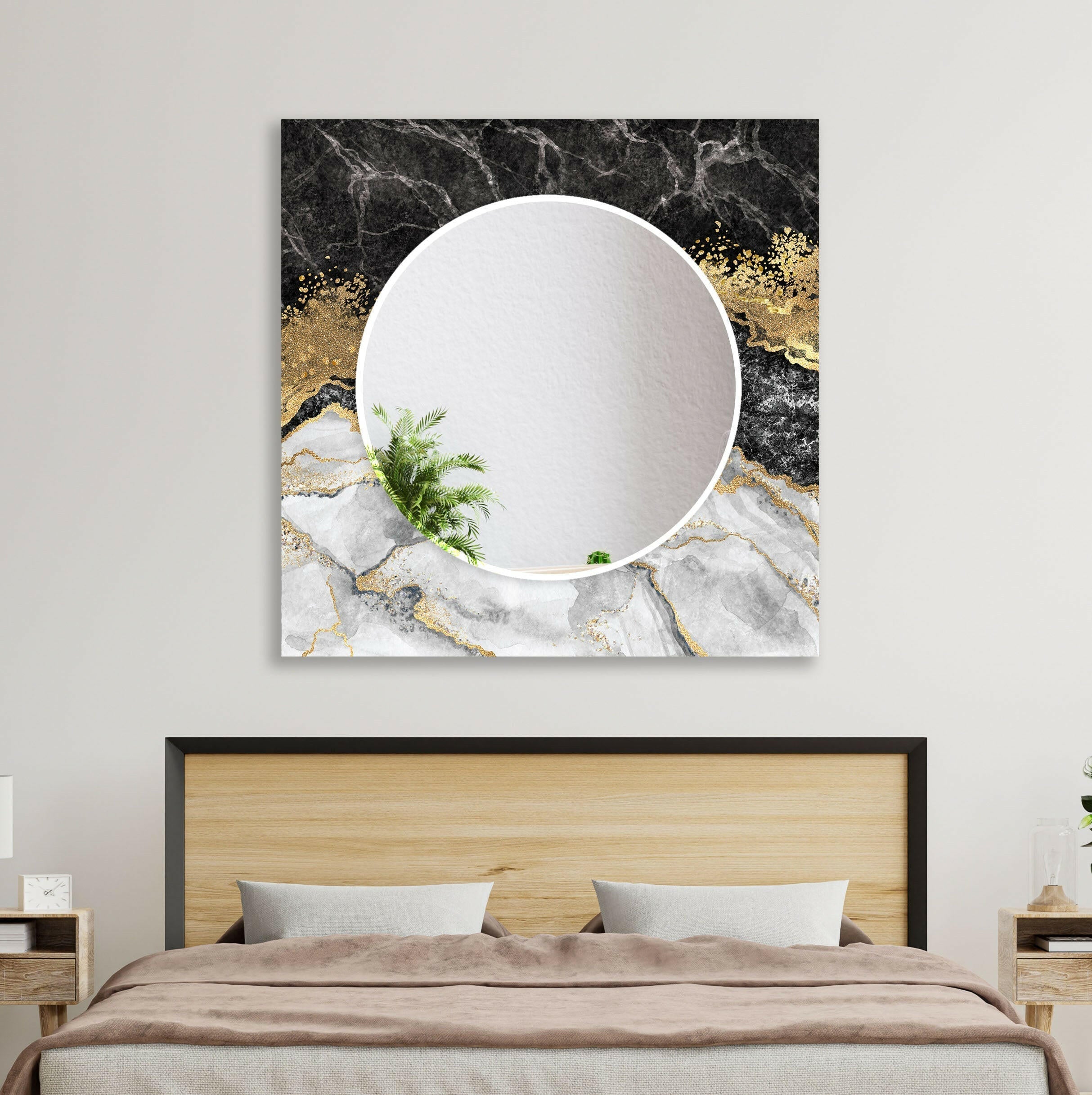 Elegant Black Marble Gold Frame Wall Mirror - Modern Home Decor for Living Room, Bedroom & Entryway