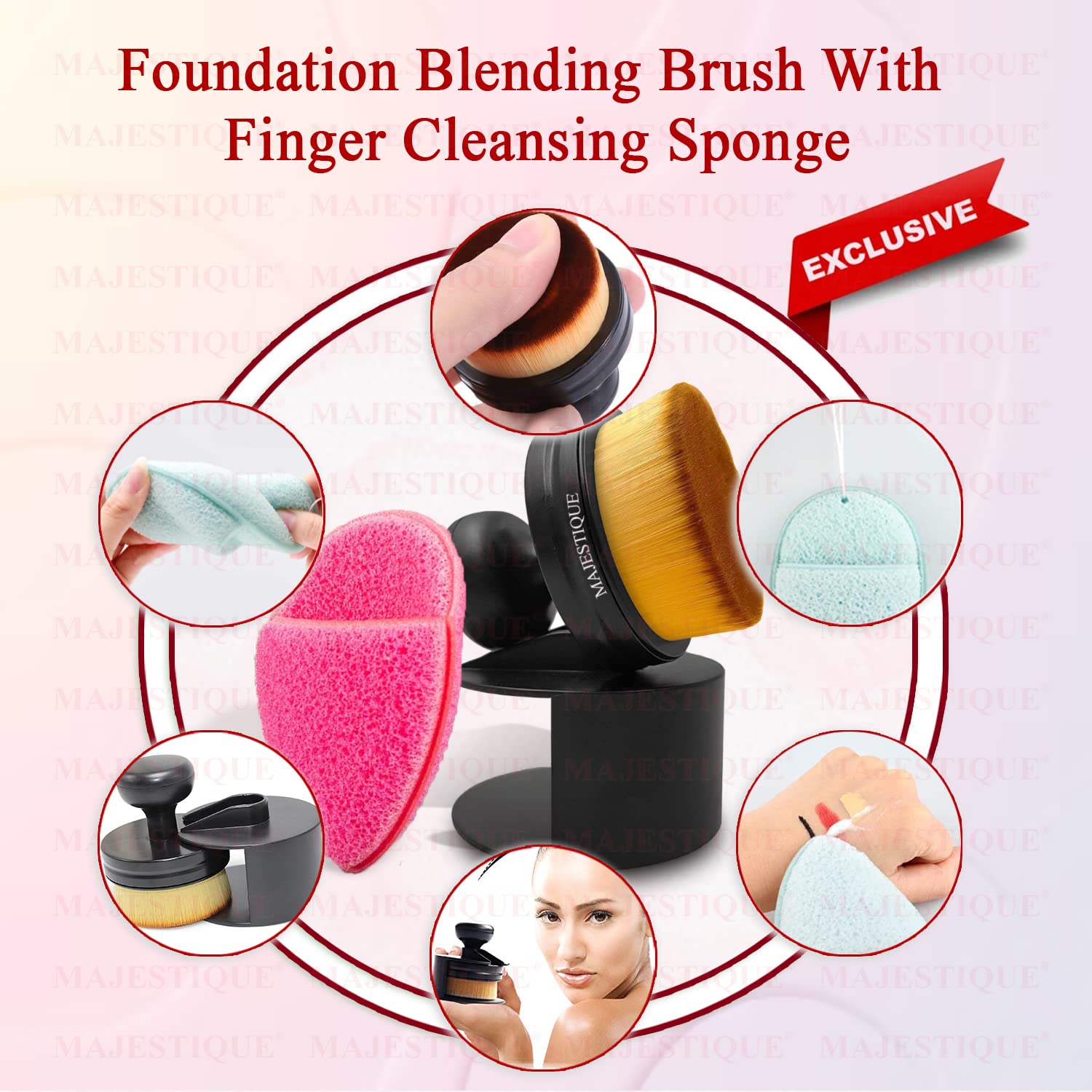 Majestique Round Makeup Brush & Removable Puff Set | Professional Foundation Blender & Cosmetic Sponge | 2-Piece Portable Beauty Tools for Women | Perfect for Travel, Daily Makeup & Quick Touch-Ups